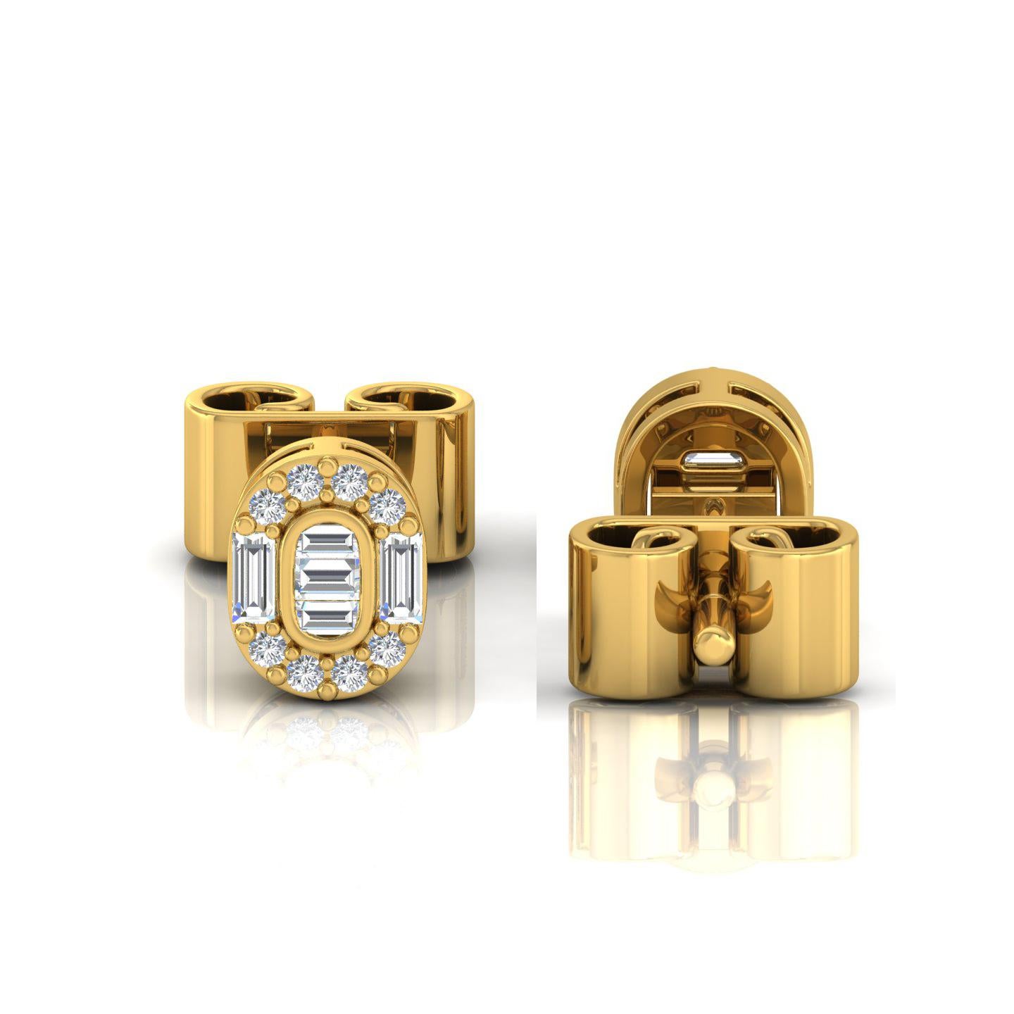 1/4 Carat SI/H Baguette Round Diamond Stud Earrings 18 Karat Yellow Gold Jewelry In New Condition For Sale In Diera, Dubai
