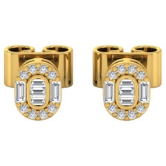 Pendientes de 1/4 quilate SI/H con diamante redondo baguette Joyas de oro amarillo de 18 quilates