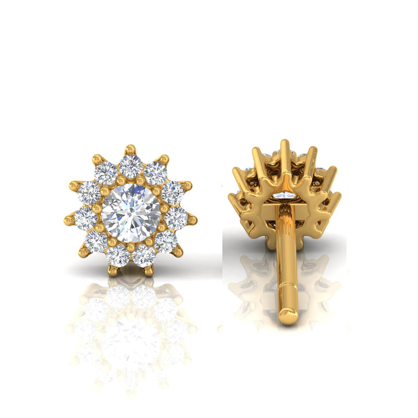 Pendientes de diamantes talla brillante redonda SI/H de 1/4 quilate Joyas de oro amarillo de 14 quilates Corte redondo en venta