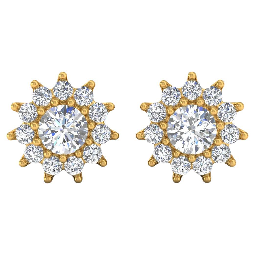 Pendientes de diamantes talla brillante redonda SI/H de 1/4 quilate Joyas de oro amarillo de 14 quilates
