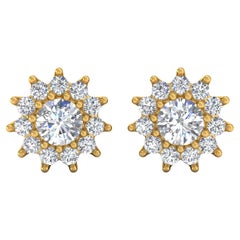 Boucles d
oreilles en or jaune 14 carats avec diamants ronds et brillants de 1/4 carat SI/H