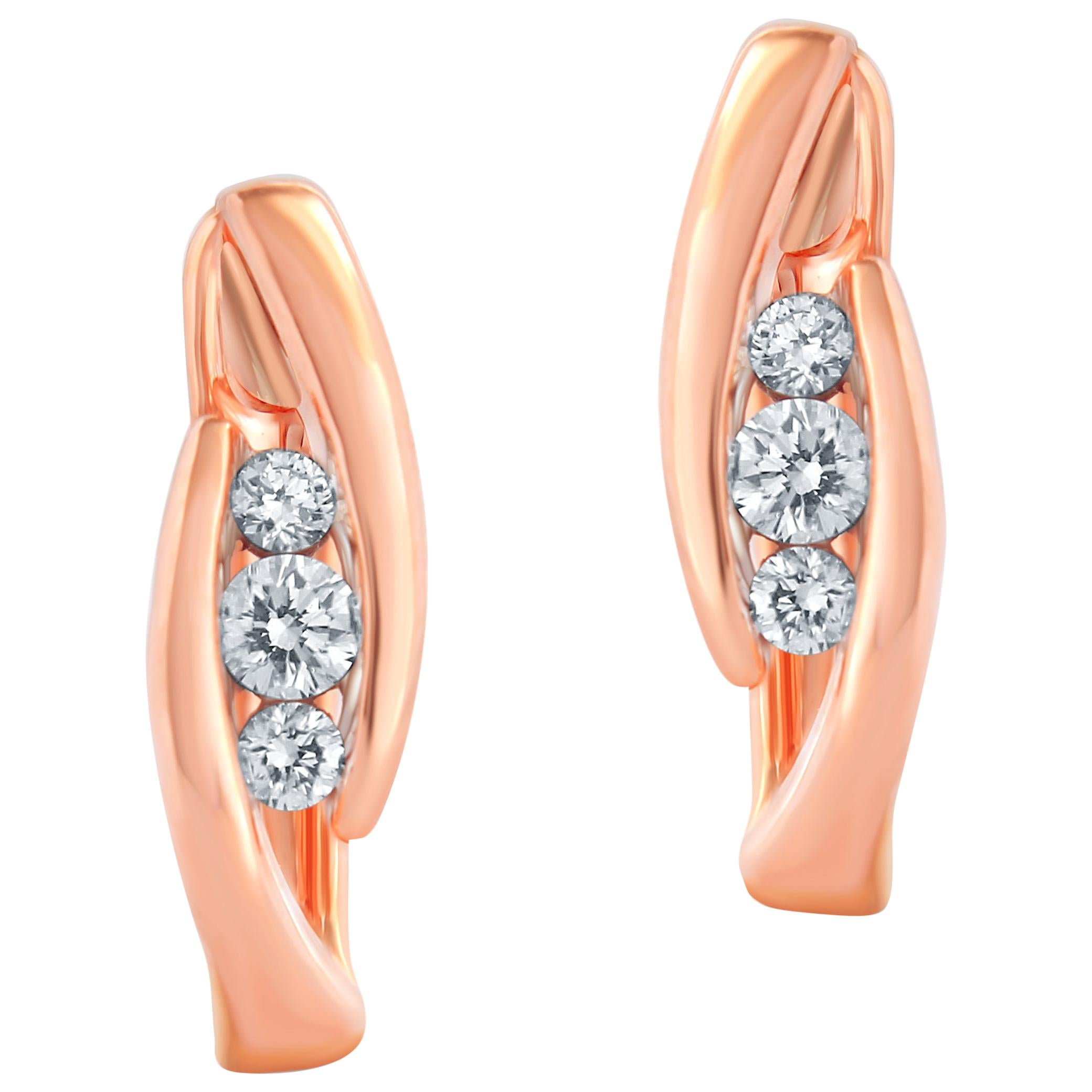 1/4 Carat VS Certified Round Diamond Hoop Earring 14 Karat Gold For Sale