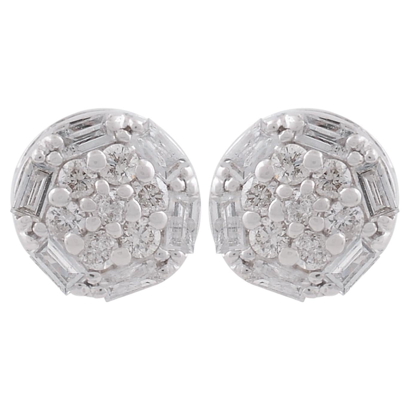 1/4 Ct. Clarity SI Couleur HI Boucles d'oreilles diamant baguette en or blanc 18 carats en vente