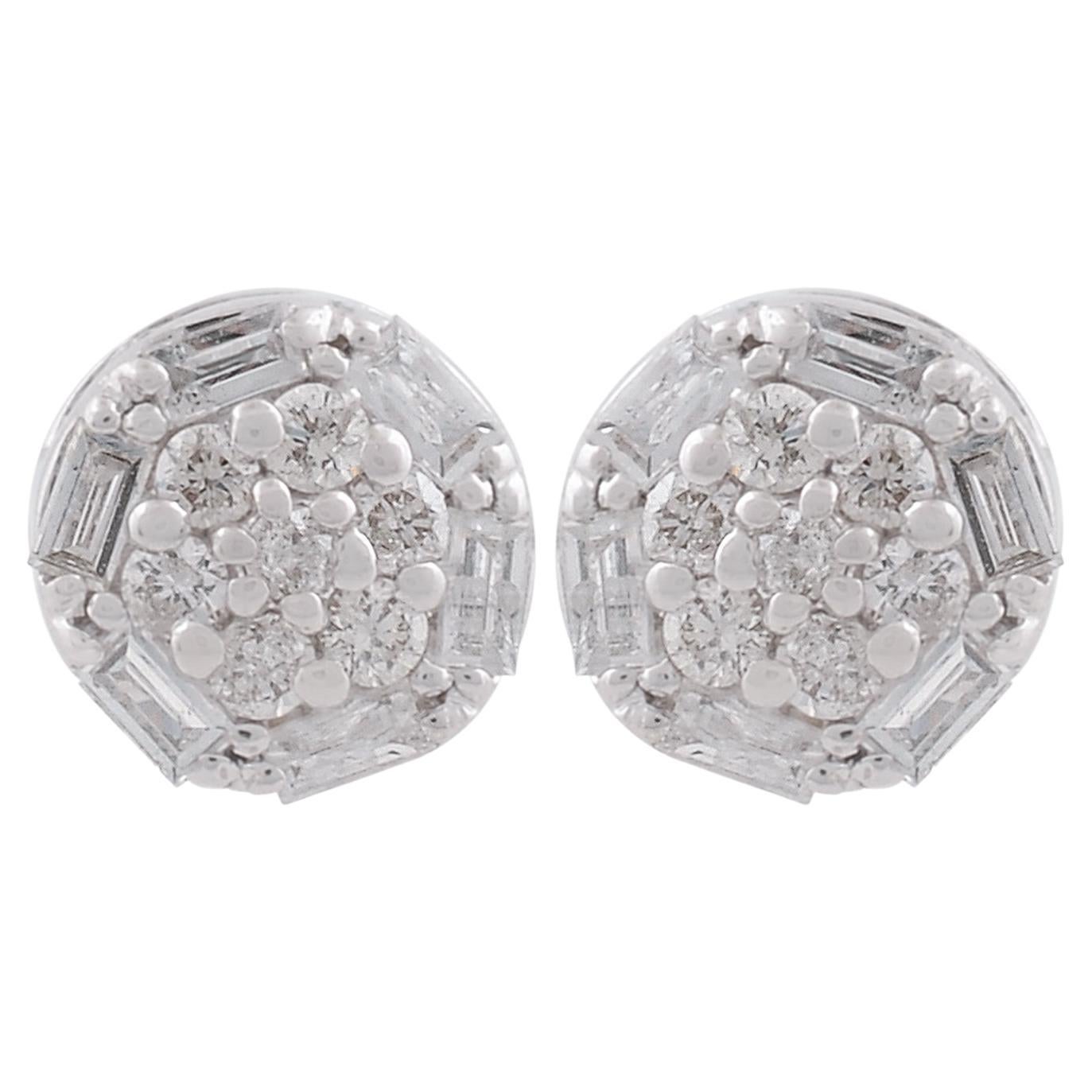 1/4 Ct. SI Clarity HI Color Baguette Diamond Stud Earrings 18 Karat White Gold