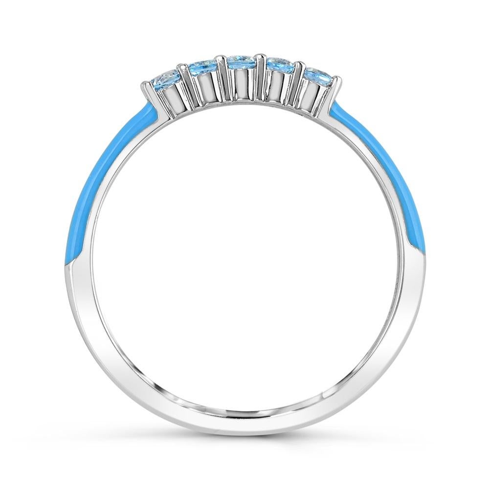 Round Cut 1/4 ct. Swiss Blue Topaz Blue Enamel Shank Sterling Silver Thin Band Ring For Sale