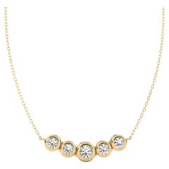 1/4 Ctw 5 Stone Round Diamond Pendant Necklace, Bezel, 14K Solid Gold, SI GH