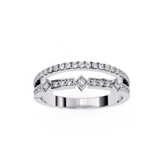 1/4 Ctw, Round Diamond Ring, Double Diamond Band, 14K Solid Gold, SI GH