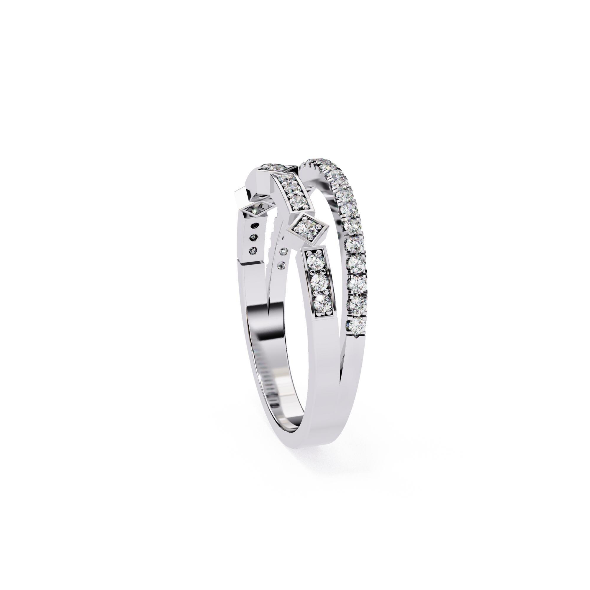 Art Deco 1/4 Ctw, Round Diamond Ring, Double Diamond Band, 14K Solid Gold, SI GH For Sale