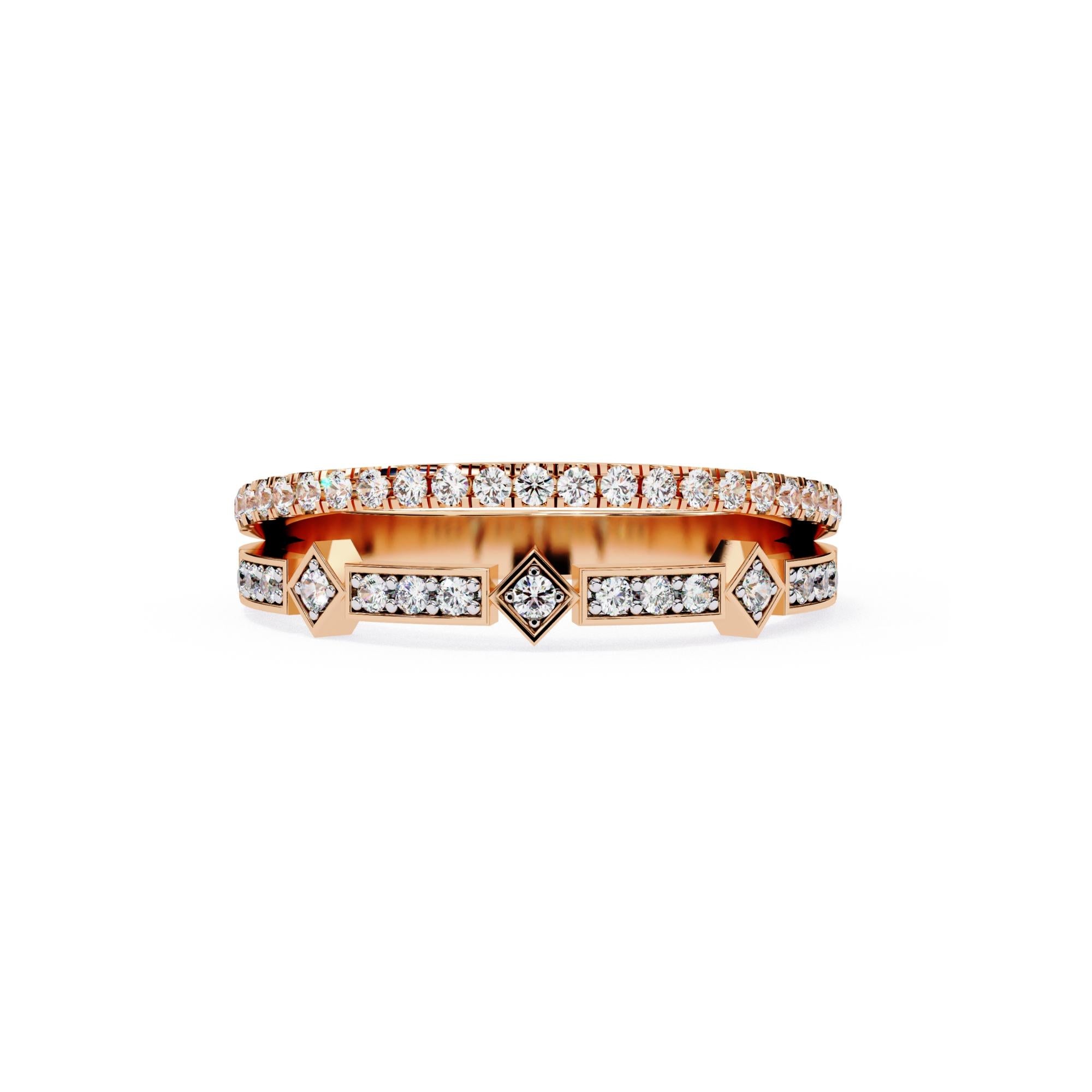 1/4 Ctw, Round Diamond Ring, Double Diamond Band, 14K Solid Gold, SI GH For Sale 3
