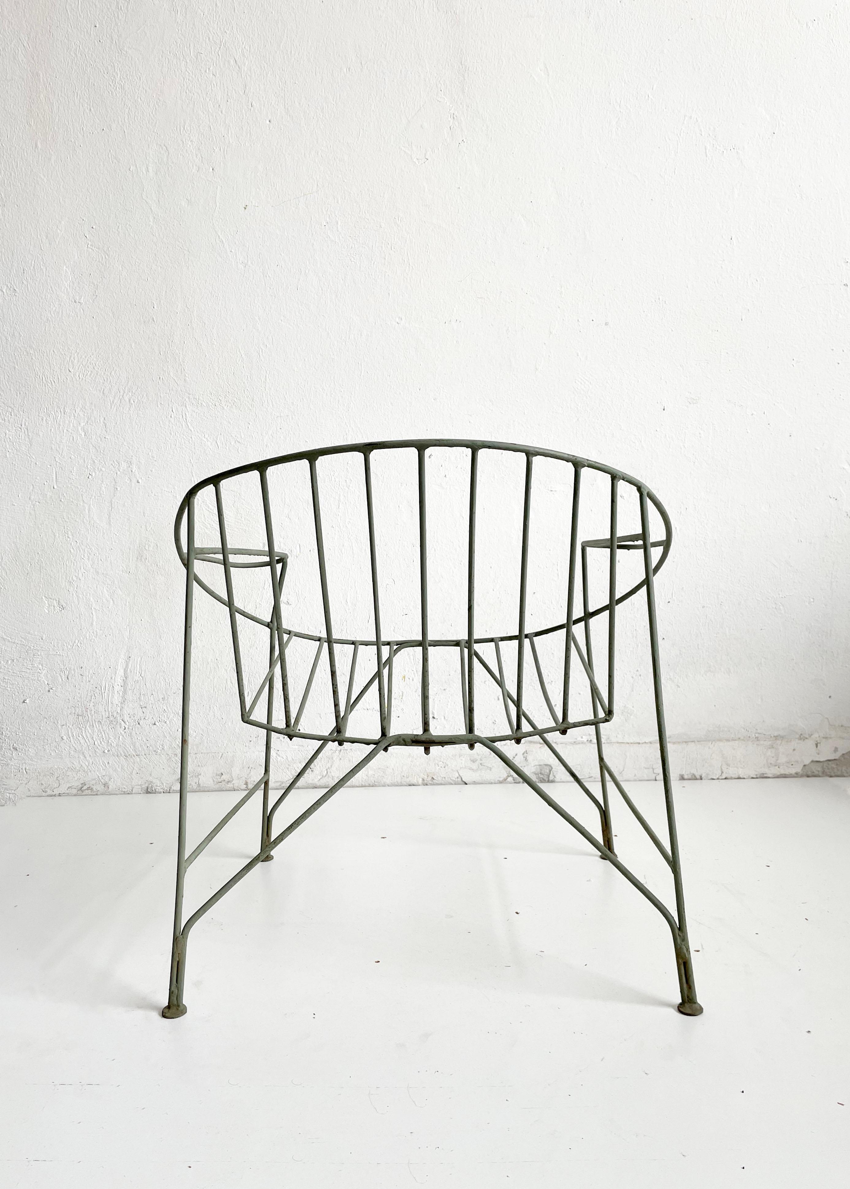 1/4 French Artisanal Mid Century Green Painted Hand Wrought Iron Chair, ca 1950s 7