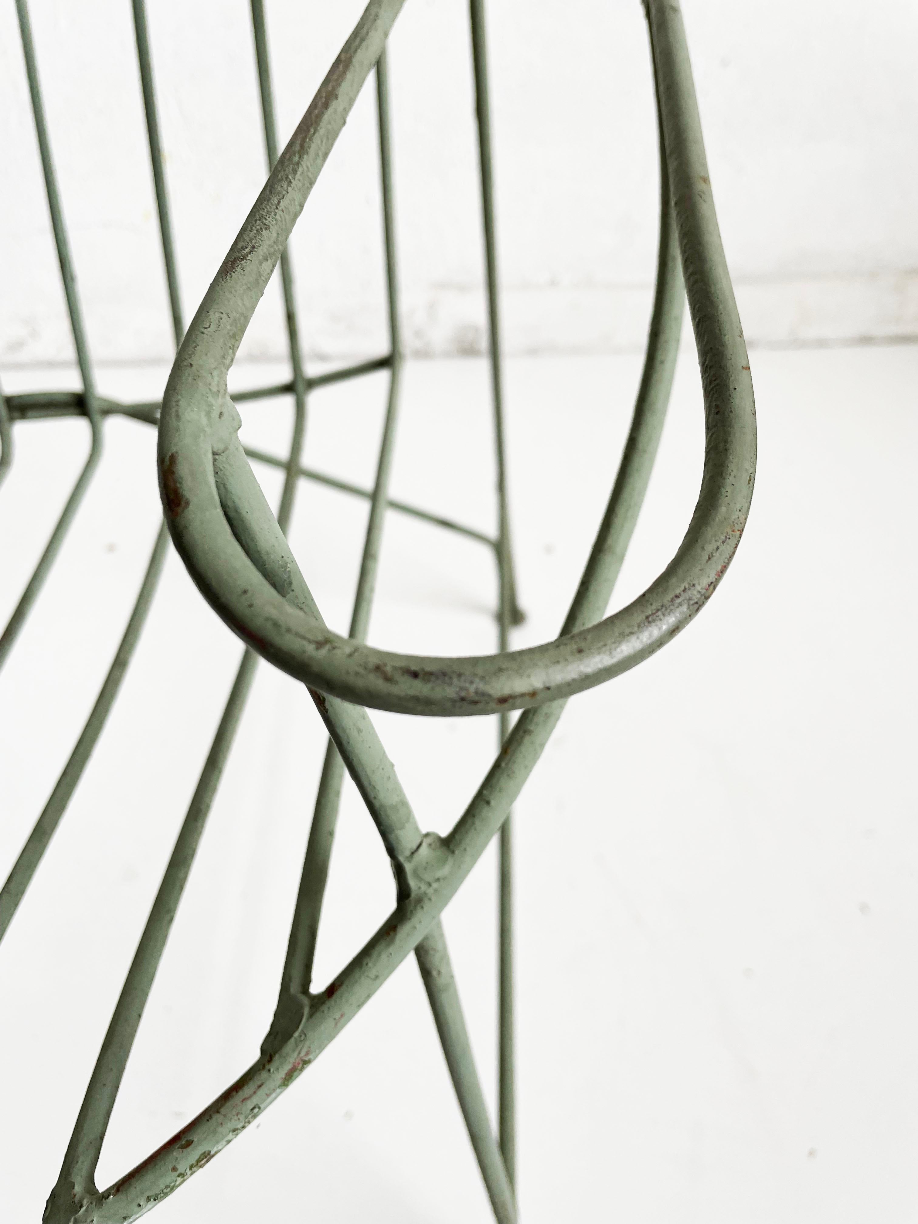 1/4 French Artisanal Mid Century Green Painted Hand Wrought Iron Chair, ca 1950s 3