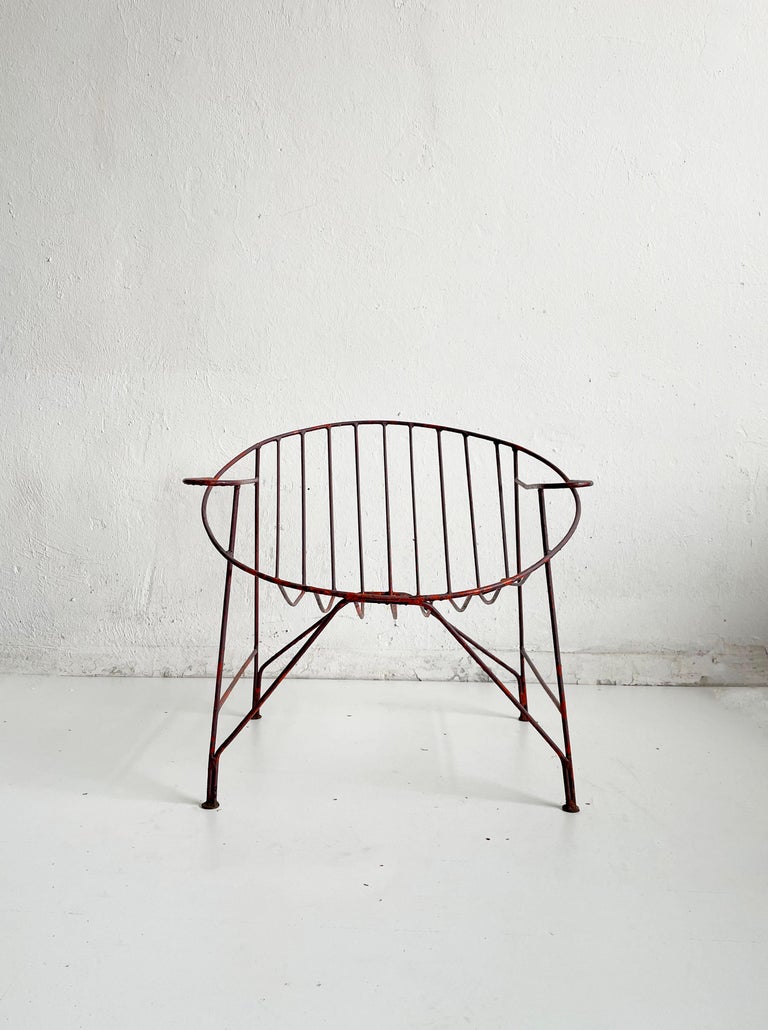 Mid-Century Modern 1/4 French Artisanal Mid Century Red Painted Hand Wrought Iron Chair, ca 1950s