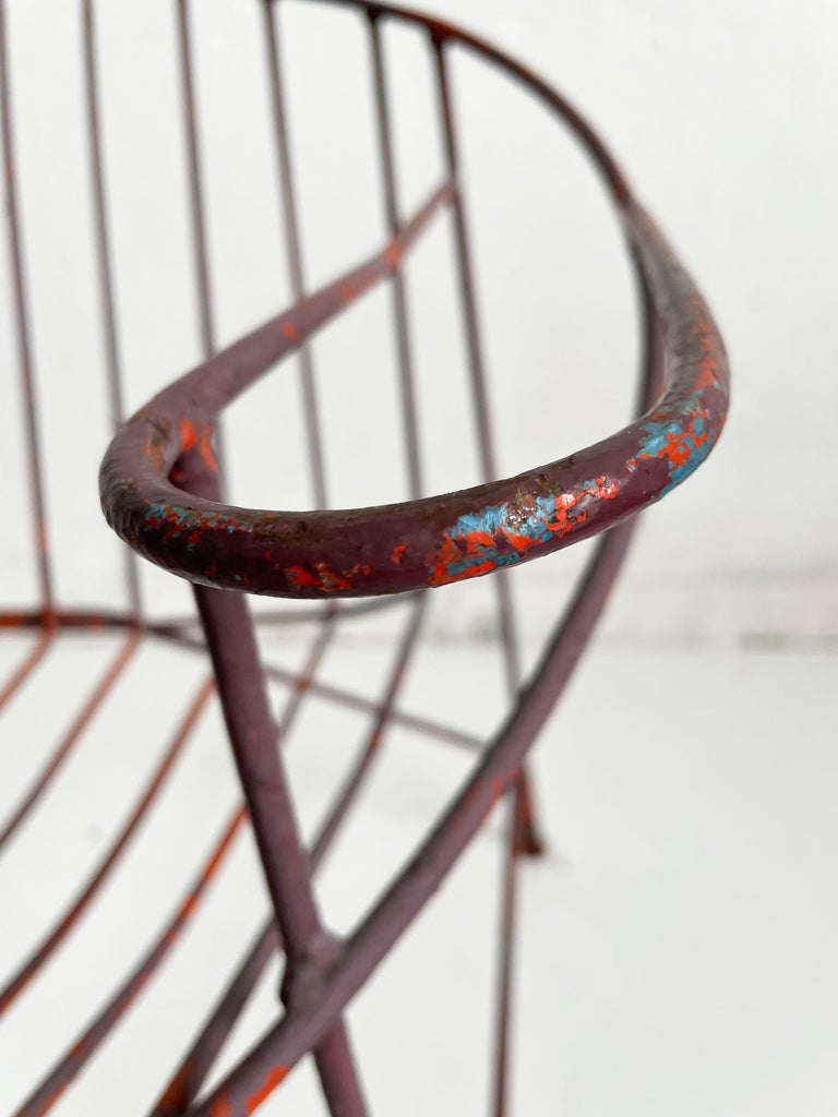 20th Century 1/4 French Artisanal Mid Century Red Painted Hand Wrought Iron Chair, ca 1950s