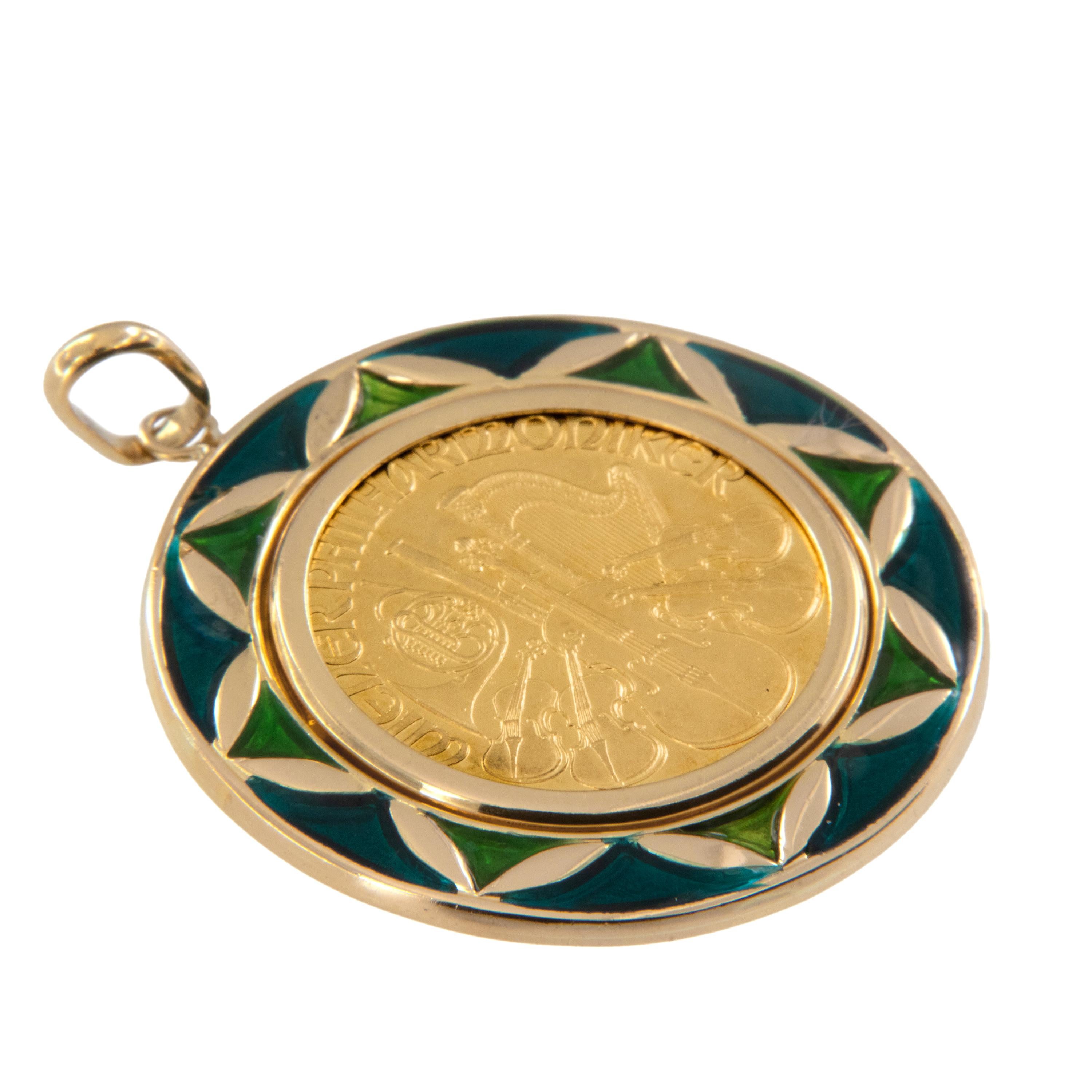 Ciondolo con moneta da 1/4 di oz Wiener Philharmonikoer Republic Osterreich 500 Schilling In condizioni ottime in vendita a Troy, MI