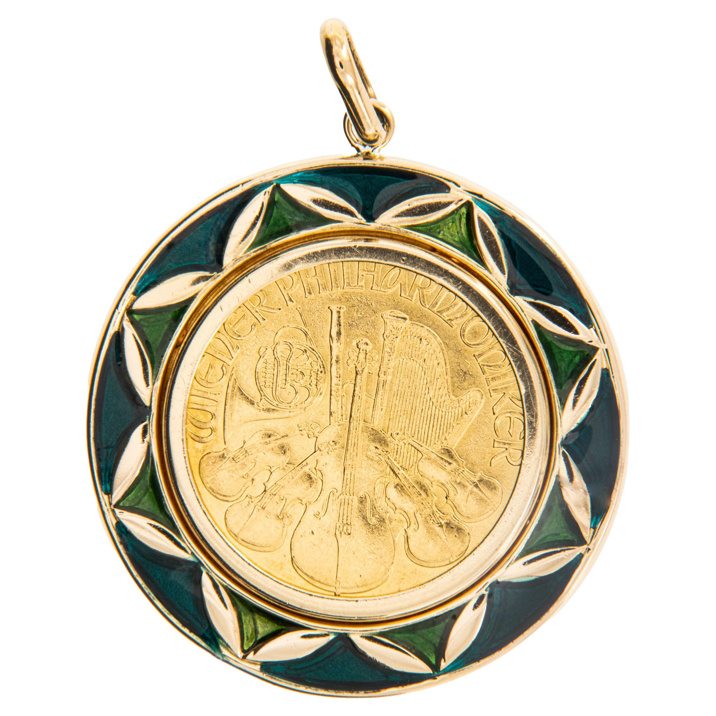 Ciondolo con moneta da 1/4 di oz Wiener Philharmonikoer Republic Osterreich 500 Schilling in vendita