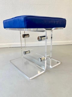 1/4 Vintage Acrylic & Faux Leather Stool by Marais International, France 1970s