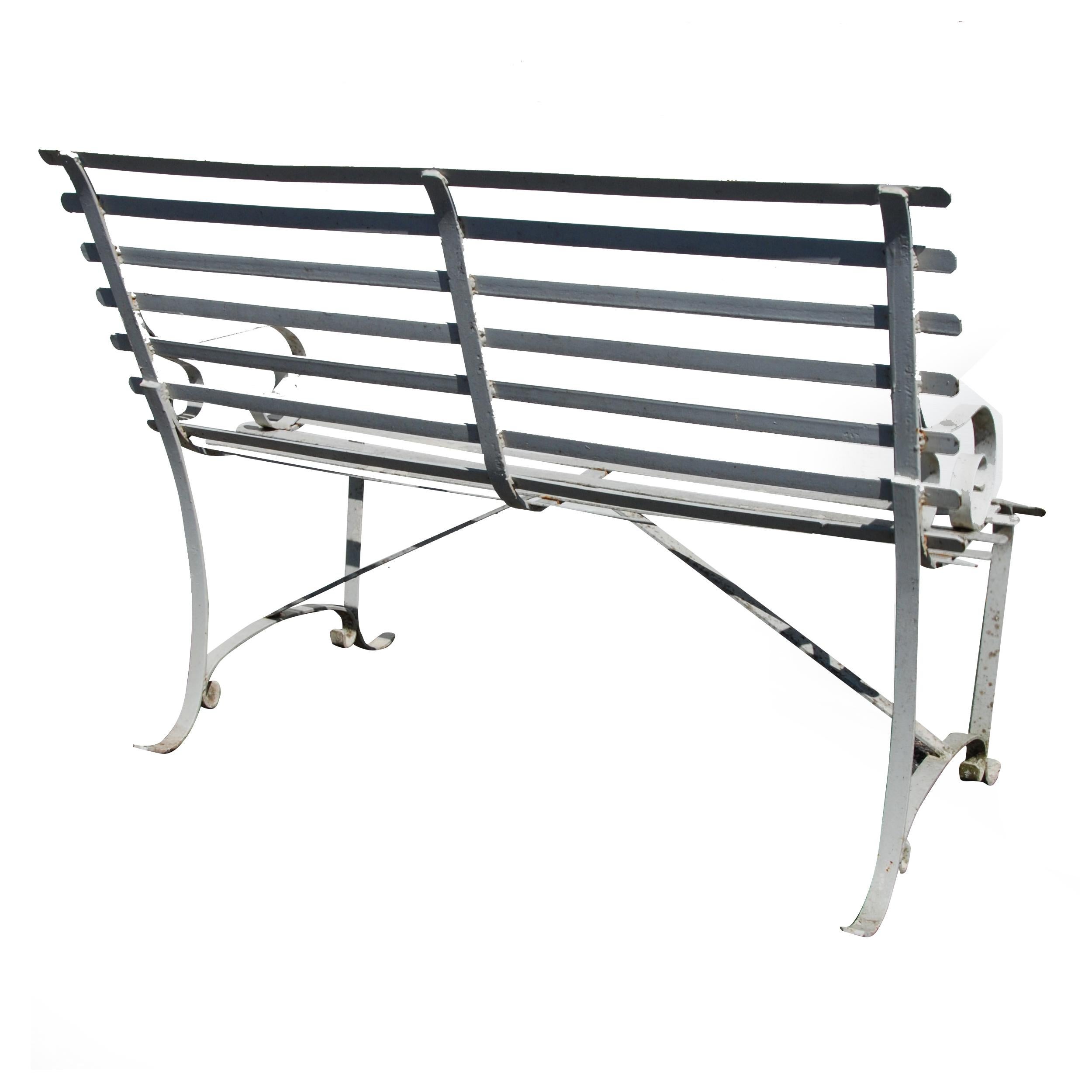 North American '1' Vintage Wrought Iron Outdoor Bench For Sale