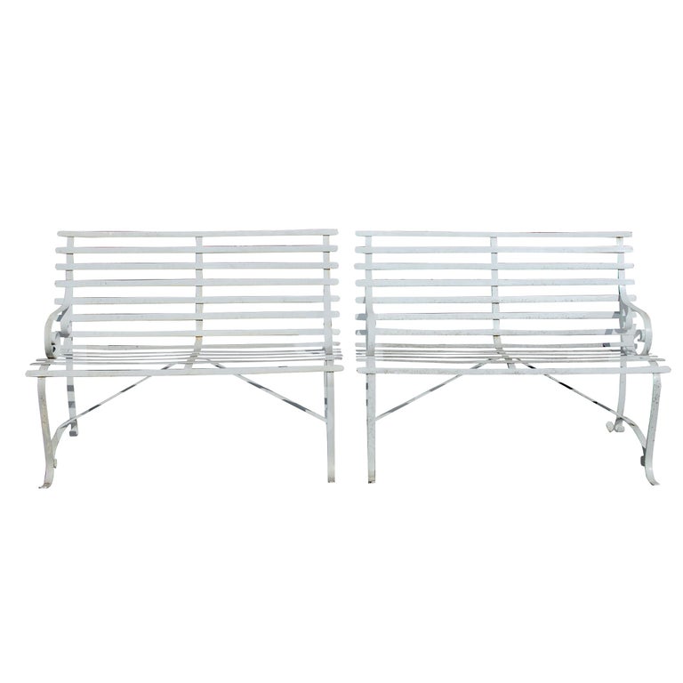 20th Century '1' Vintage Wrought Iron Outdoor Bench For Sale