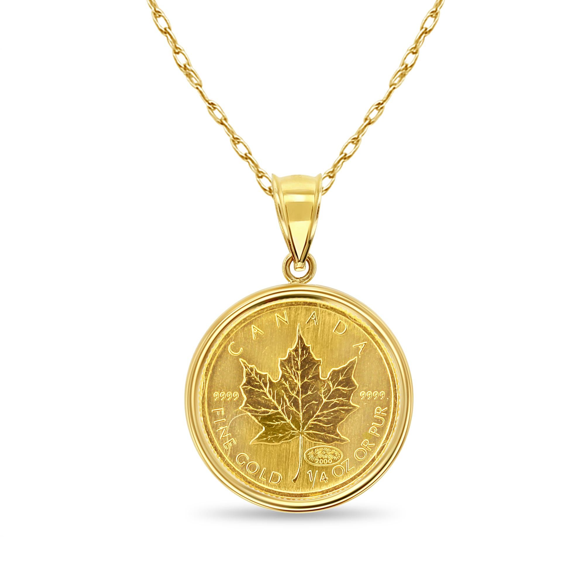 Collana di monete canadesi d'oro fino da 1/4OZ con castone lucido In condizioni Nuovo in vendita a Sugar Land, TX