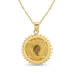 1/4OZ Fine Gold Canadian Maple Leaf Dioamond Coin Necklace 14k Yellow Gold