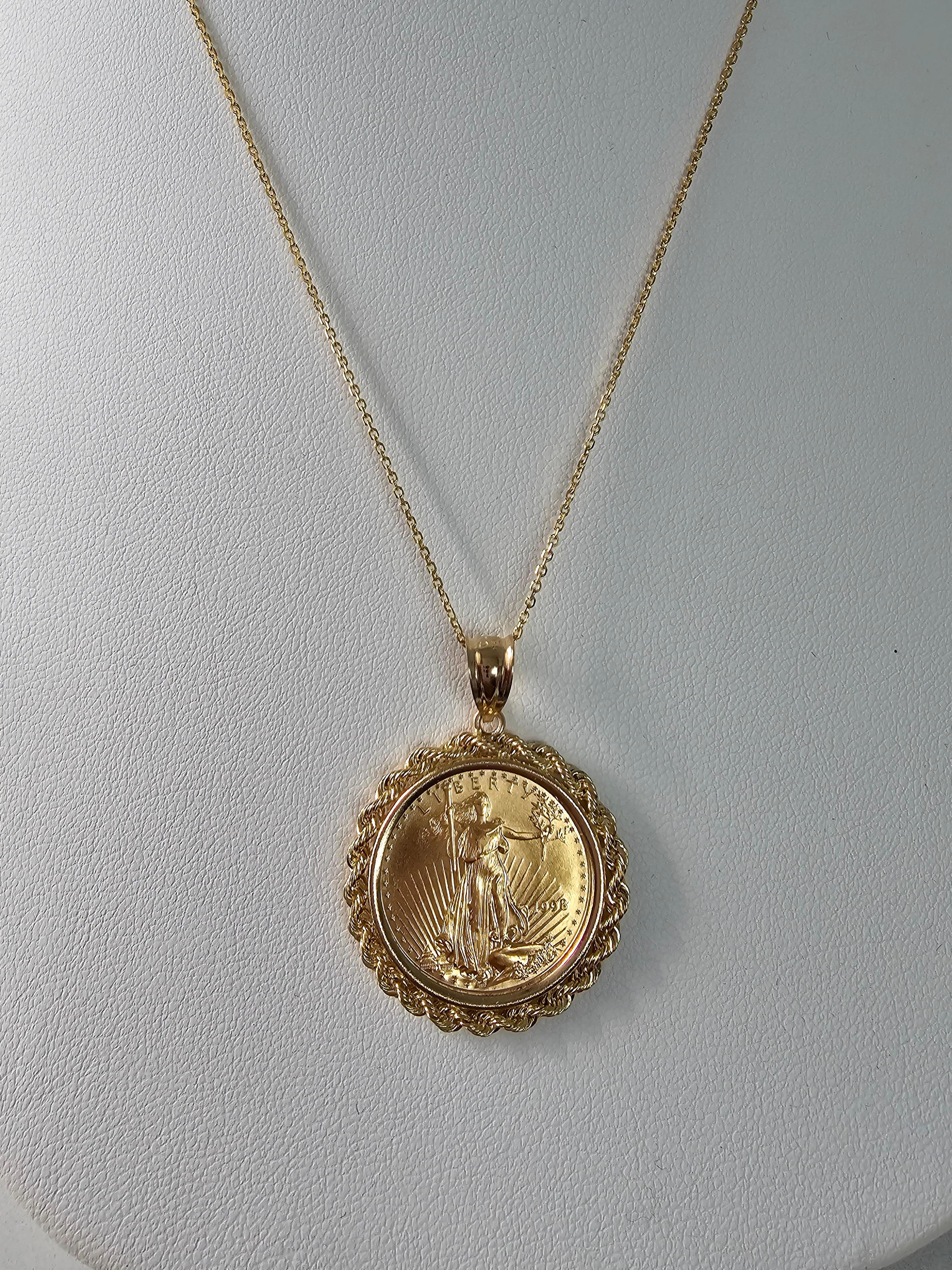 1/4OZ Lady Liberty Münze-Halskette mit Seil-Halo im Angebot 2