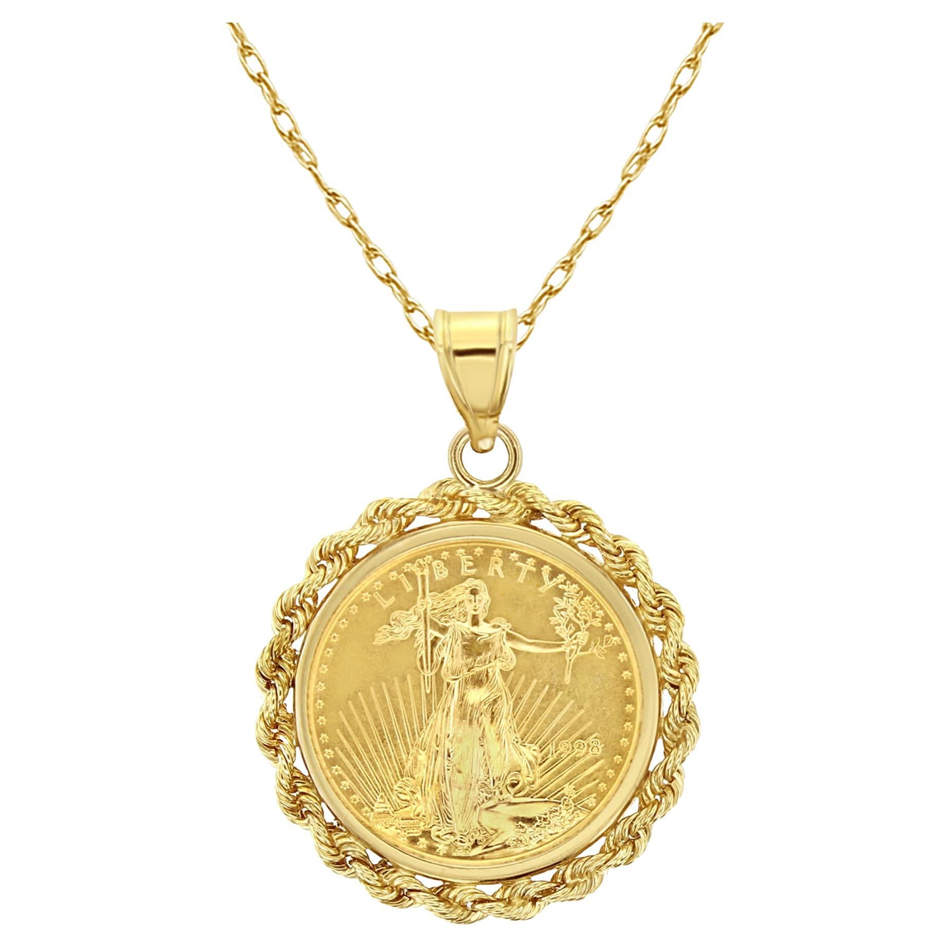 1/4OZ Lady Liberty Coin Necklace with Rope Halo For Sale