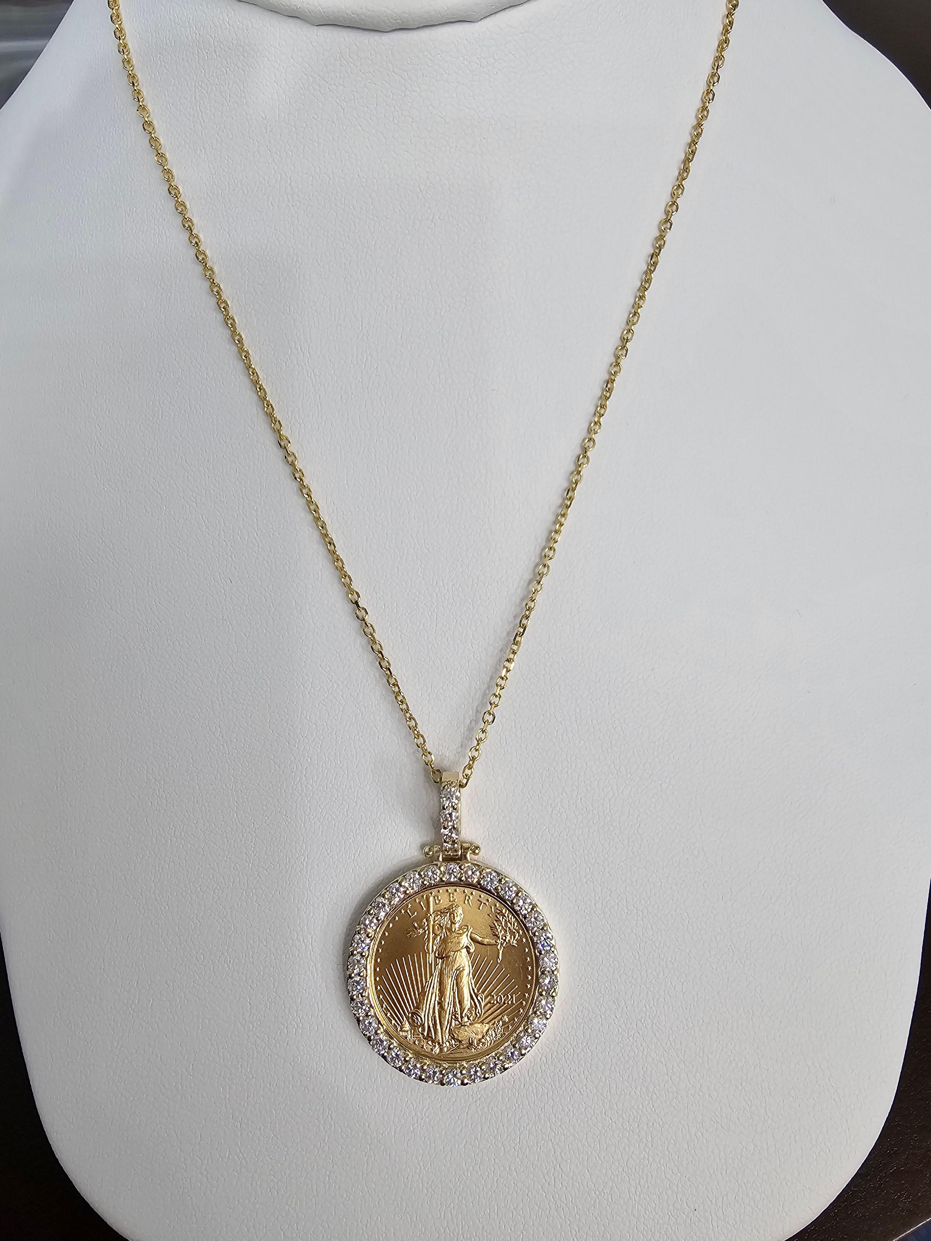 1/4OZ Lady Liberty Diamant-Halo-Halskette mit Halo 1,36cttw im Angebot 1