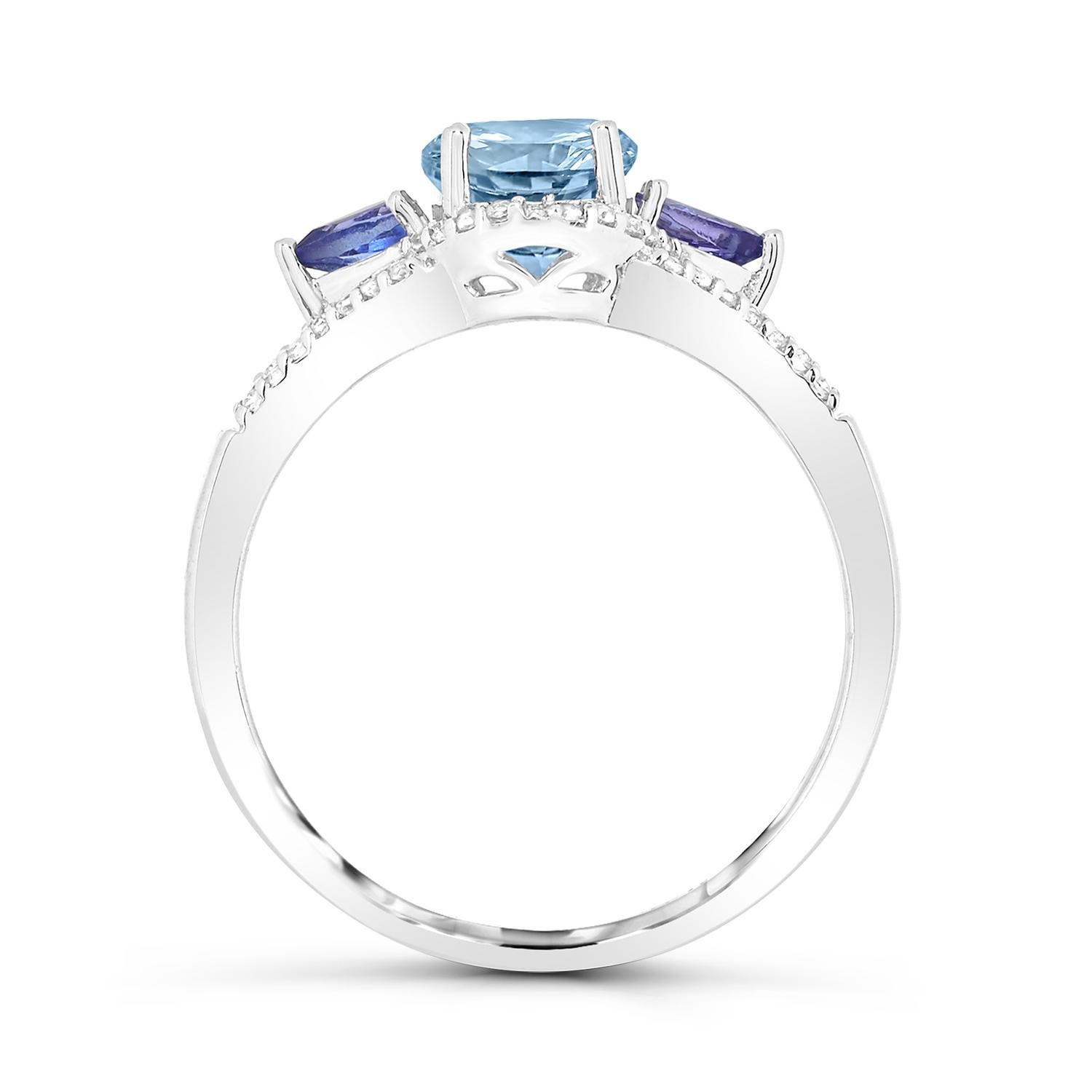 Oval Cut 1-5/8 ct. Aquamarine and Tanzanite with Diamond Accent Sterling Silver Ring  For Sale