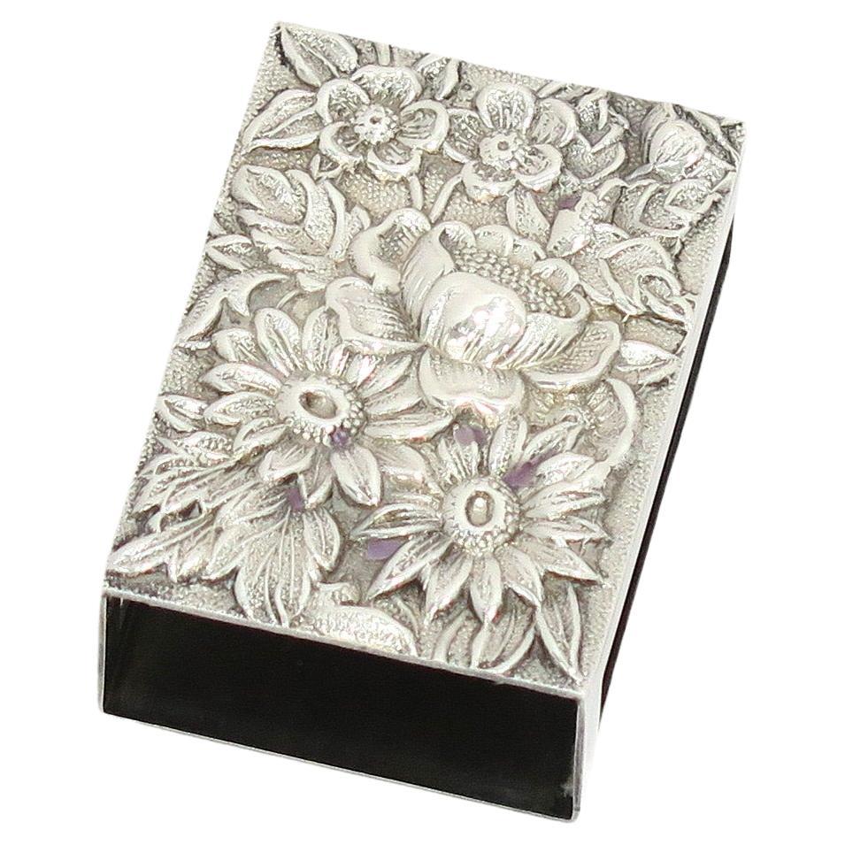 1 5/8 in - Sterling Silver S. Kirk & Son Antique Floral Repousse Match Box Case For Sale