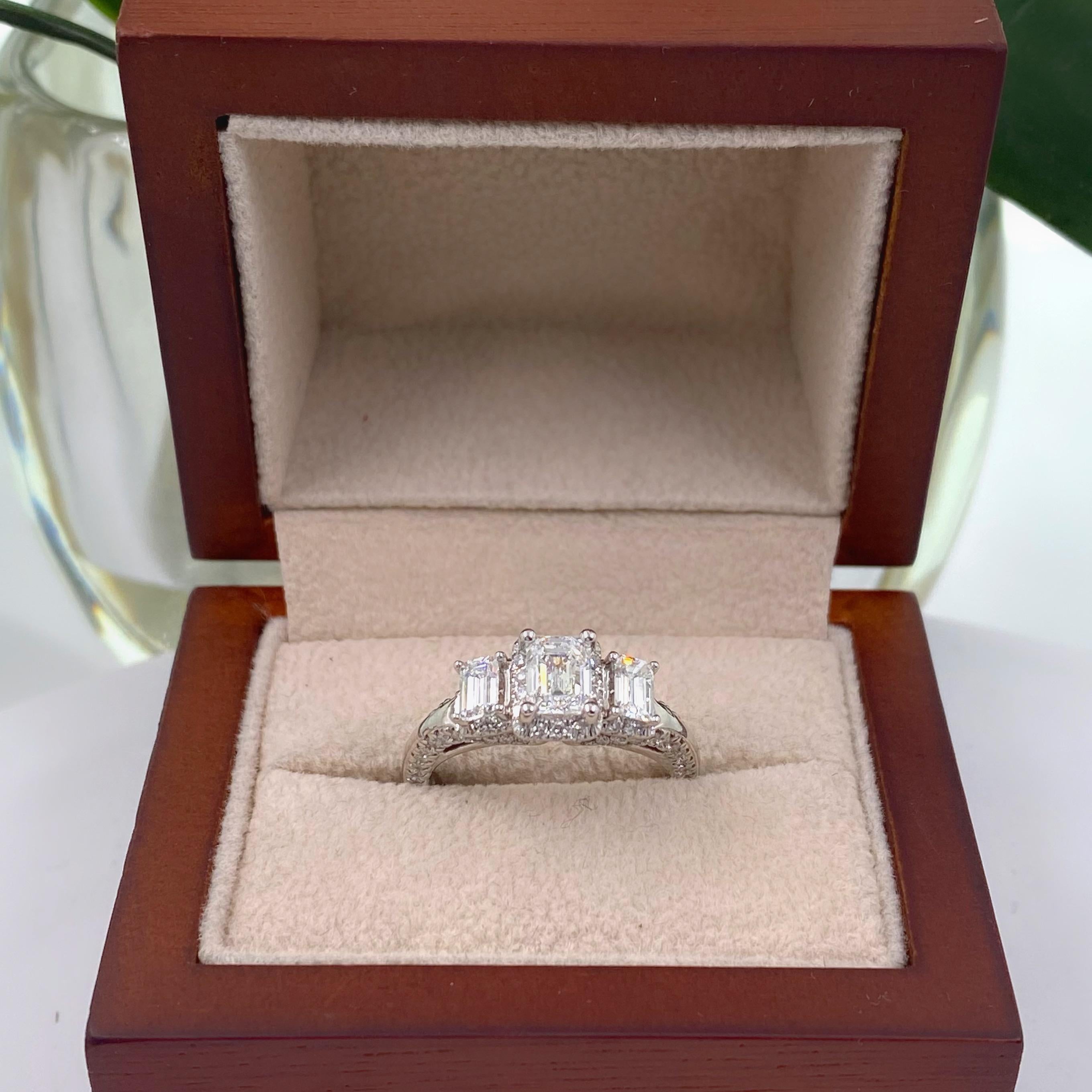 Women's 1 5/8 tcw Emerald Cut Diamond Past Present Future Frame Engagement Ring 14K WG
