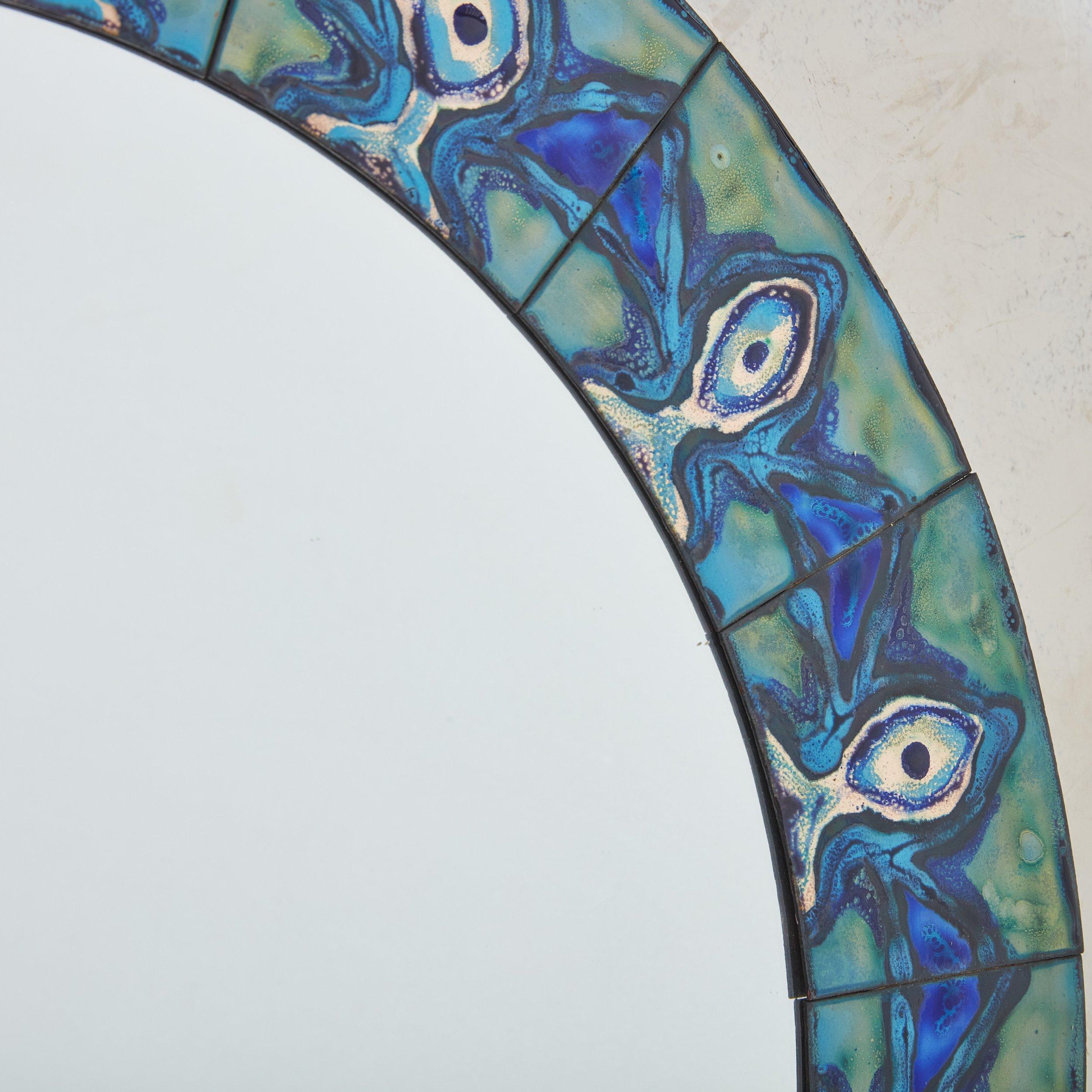 Danish 1/5 Blue Hand-Painted Enamel Mirror by Bodil Eje, Denmark 1960s For Sale