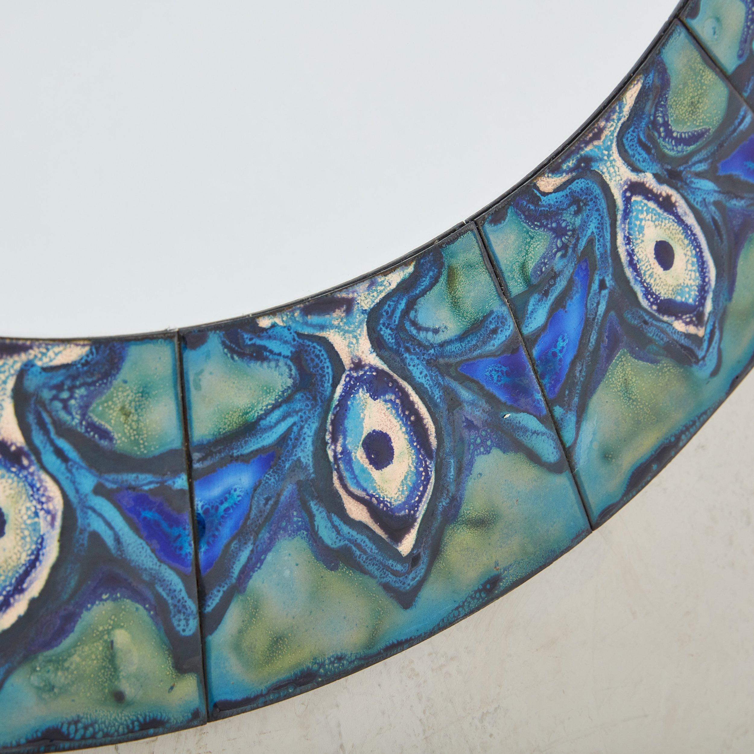 Mid-20th Century 1/5 Blue Hand-Painted Enamel Mirror by Bodil Eje, Denmark 1960s For Sale