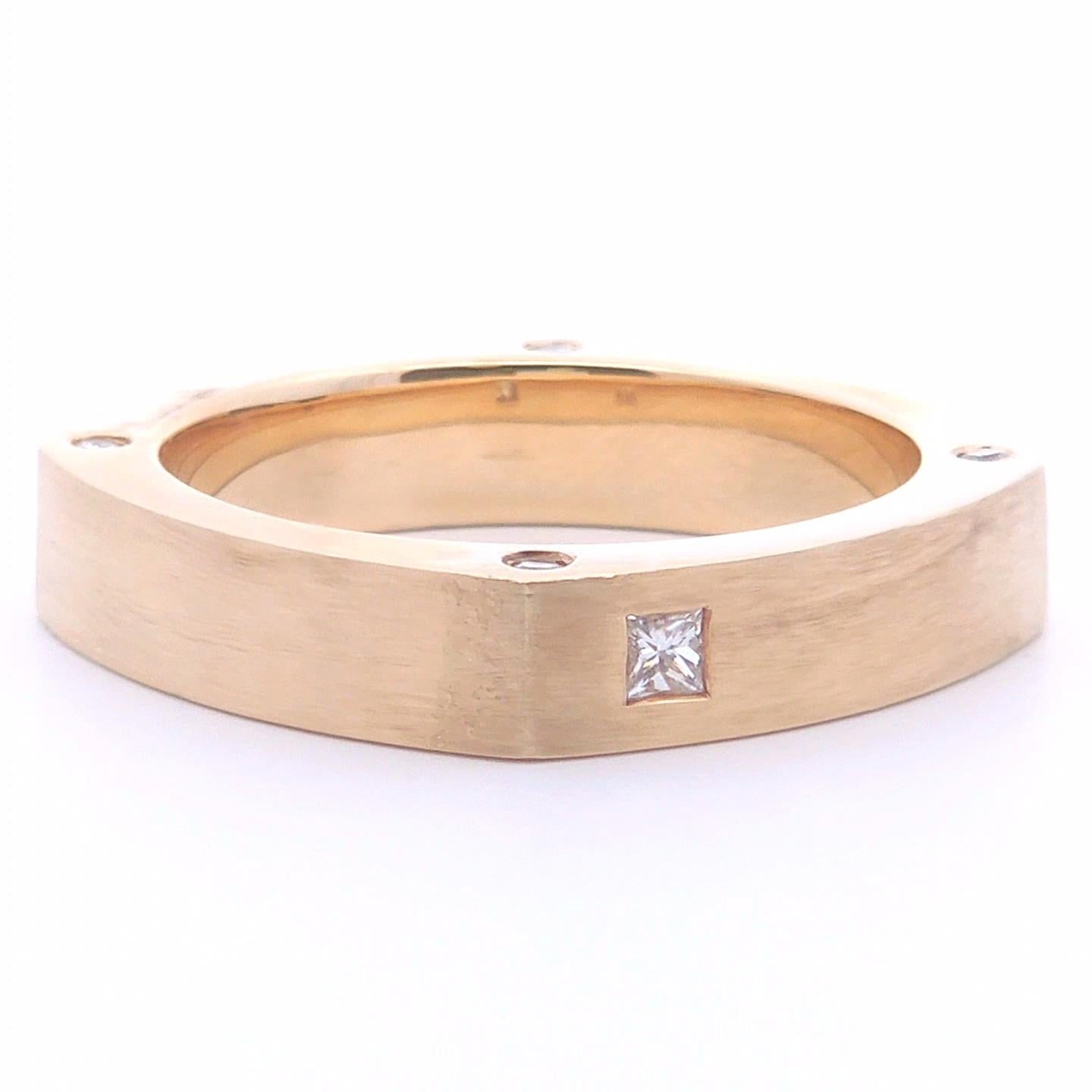 Princess Cut 1/5 Carat Bezel Men’s Ring in 14k Gold For Sale