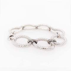 1/5 Carat Diamond Sterling Silver Large Oval Rope Link Bracelet with Large Clasp