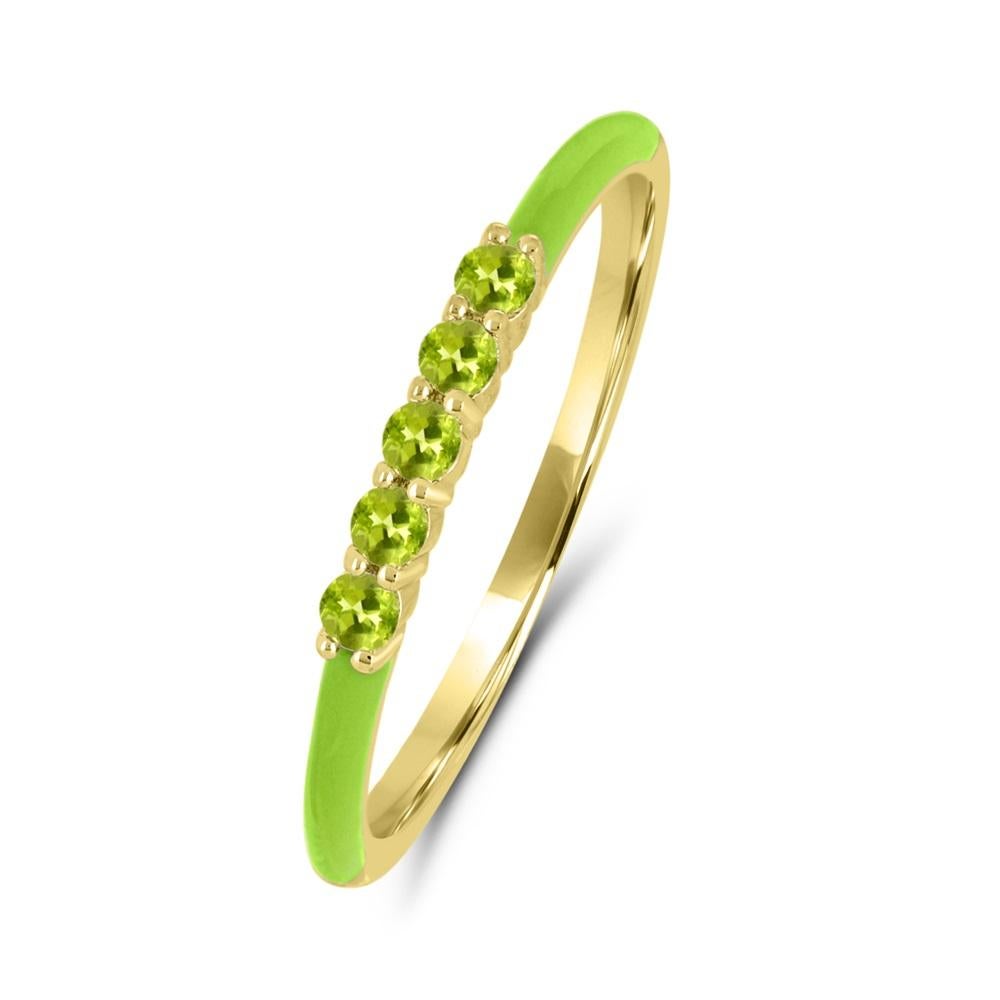 Contemporary 1/5 ct. Peridot Green Enamel Shank 14K Yellow Gold over Silver Thin Band Ring For Sale