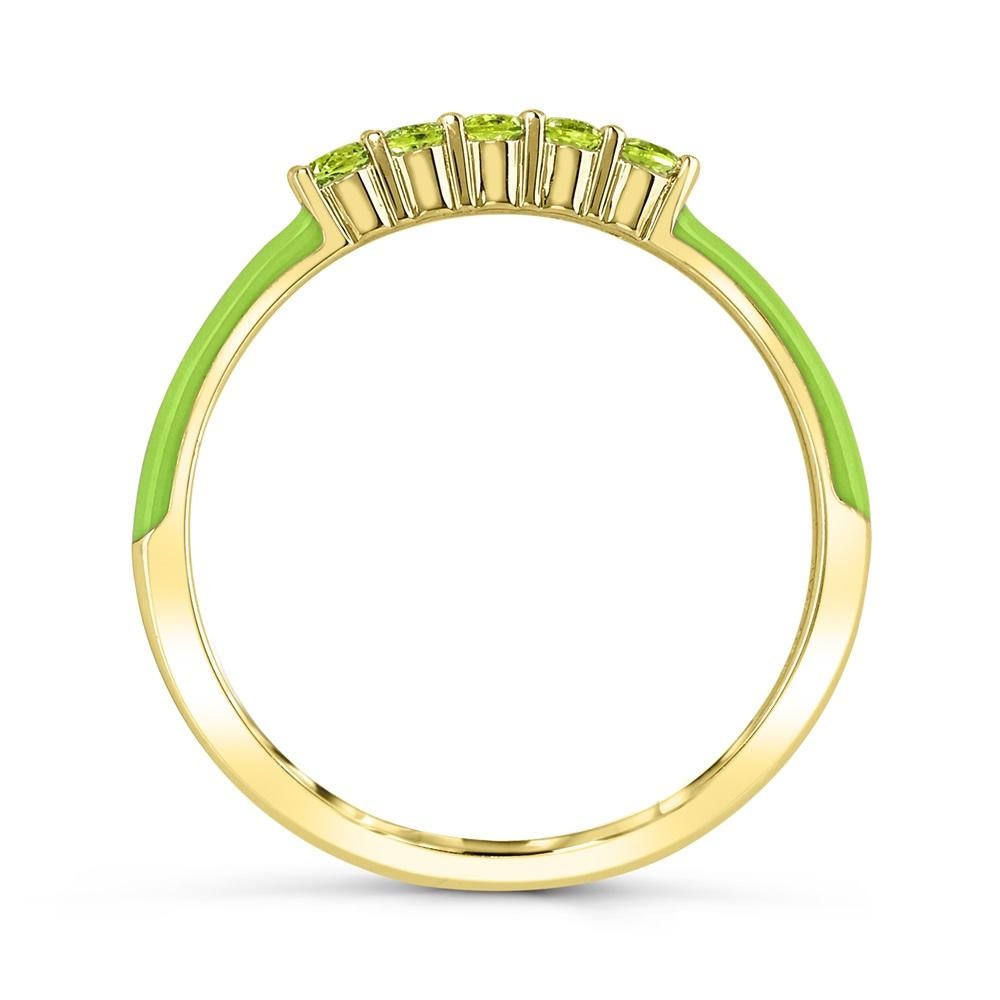 Round Cut 1/5 ct. Peridot Green Enamel Shank 14K Yellow Gold over Silver Thin Band Ring For Sale