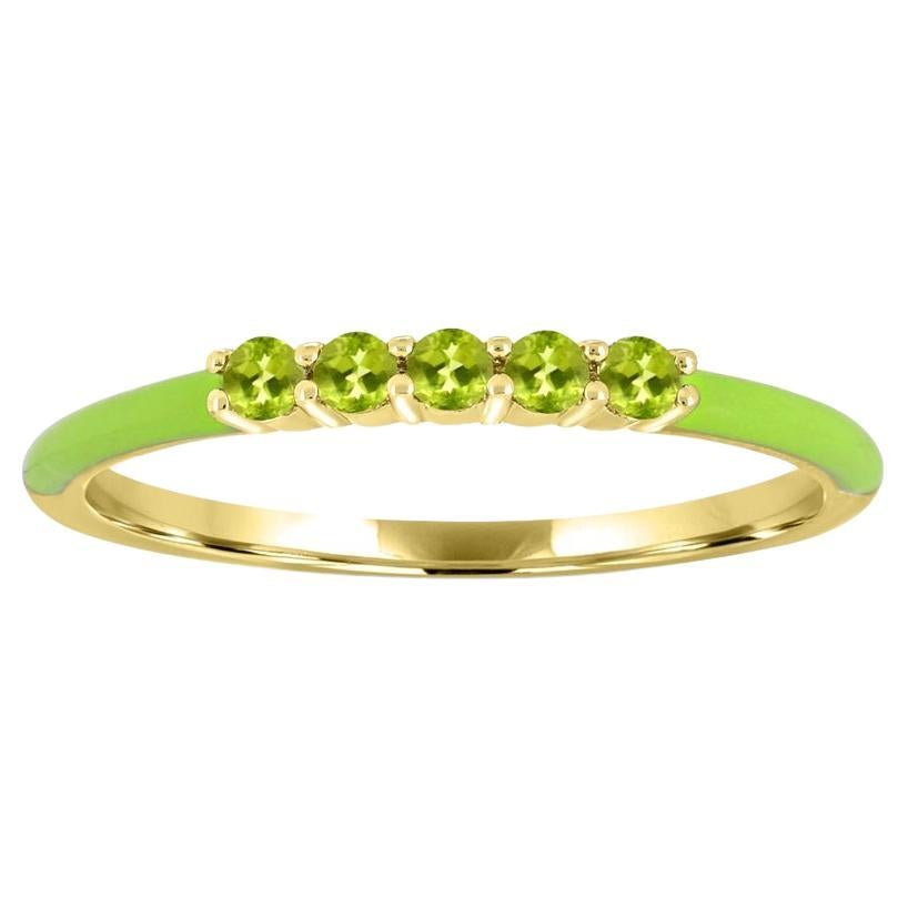 1/5 ct. Peridot Green Enamel Shank 14K Yellow Gold over Silver Thin Band Ring For Sale