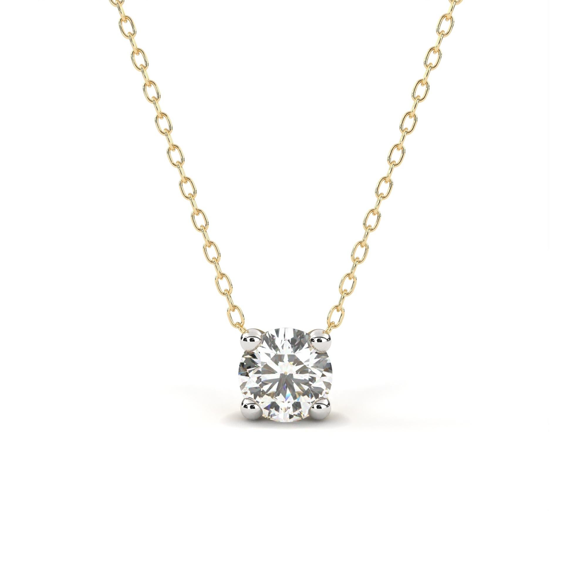 1/5 Ct Round Solitaire Diamond Pendant Necklace, 14K Solid Gold, SI GH In New Condition For Sale In New York, NY