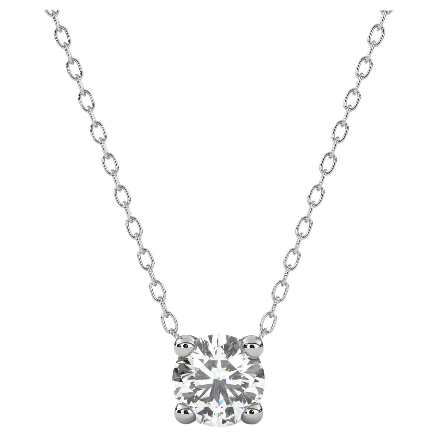 1/5 Ct Round Solitaire Diamond Pendant Necklace, 14K Solid Gold, SI GH