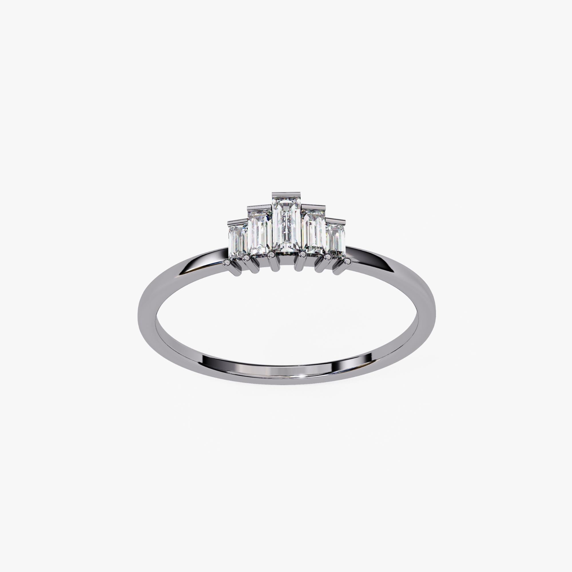 1/5 Ctw, anello con diamante baguette, oro massiccio 14K, anello con 5 pietre, anello a tiara, SI GH in vendita 5