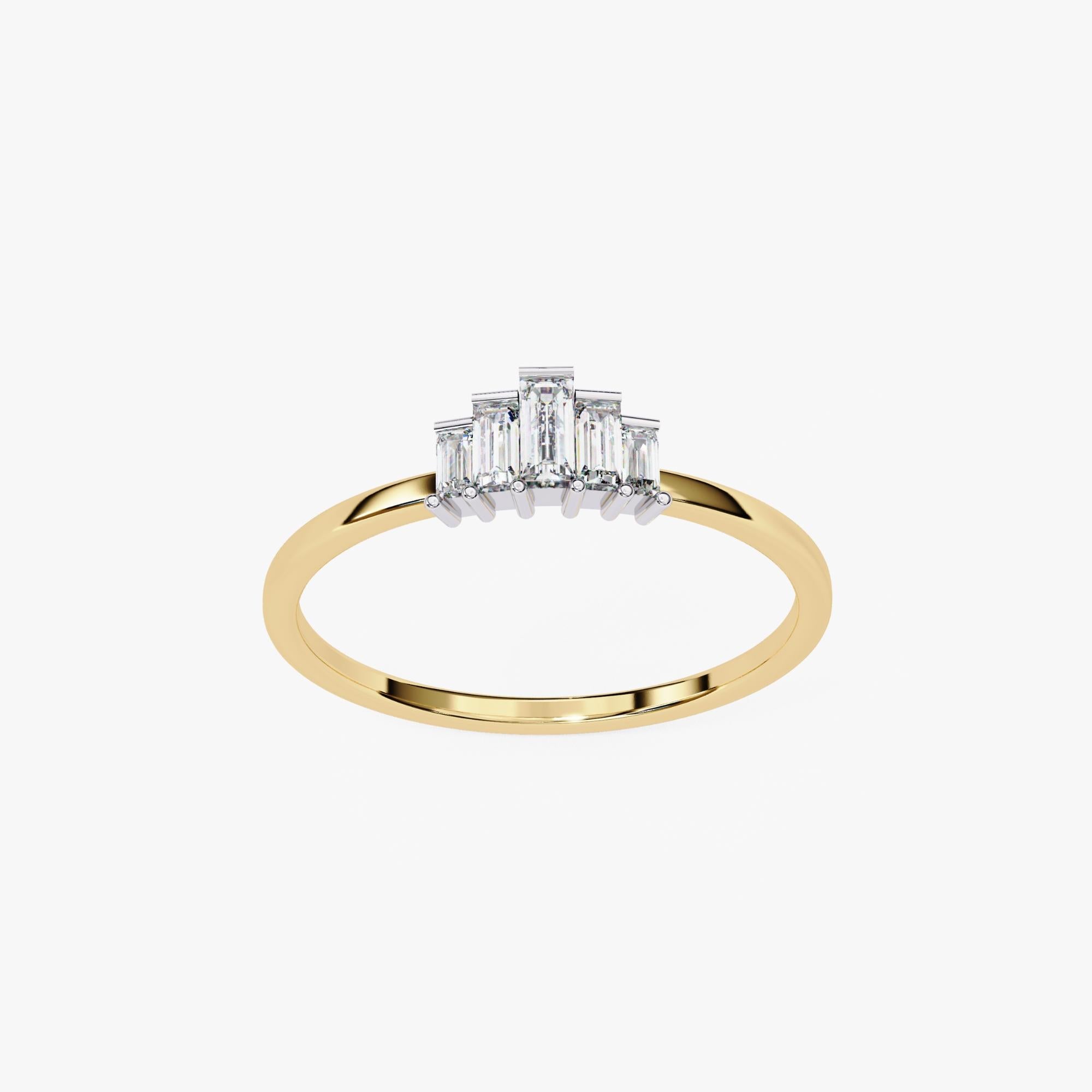 da uomo o donna 1/5 Ctw, anello con diamante baguette, oro massiccio 14K, anello con 5 pietre, anello a tiara, SI GH in vendita