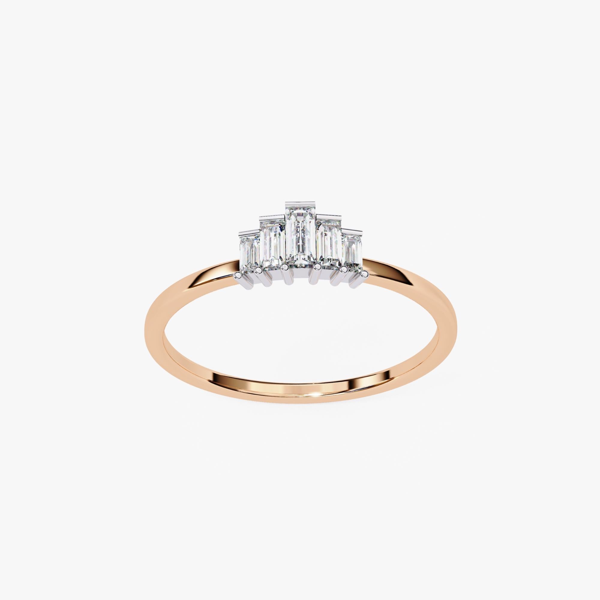1/5 Ctw, anello con diamante baguette, oro massiccio 14K, anello con 5 pietre, anello a tiara, SI GH in vendita 2