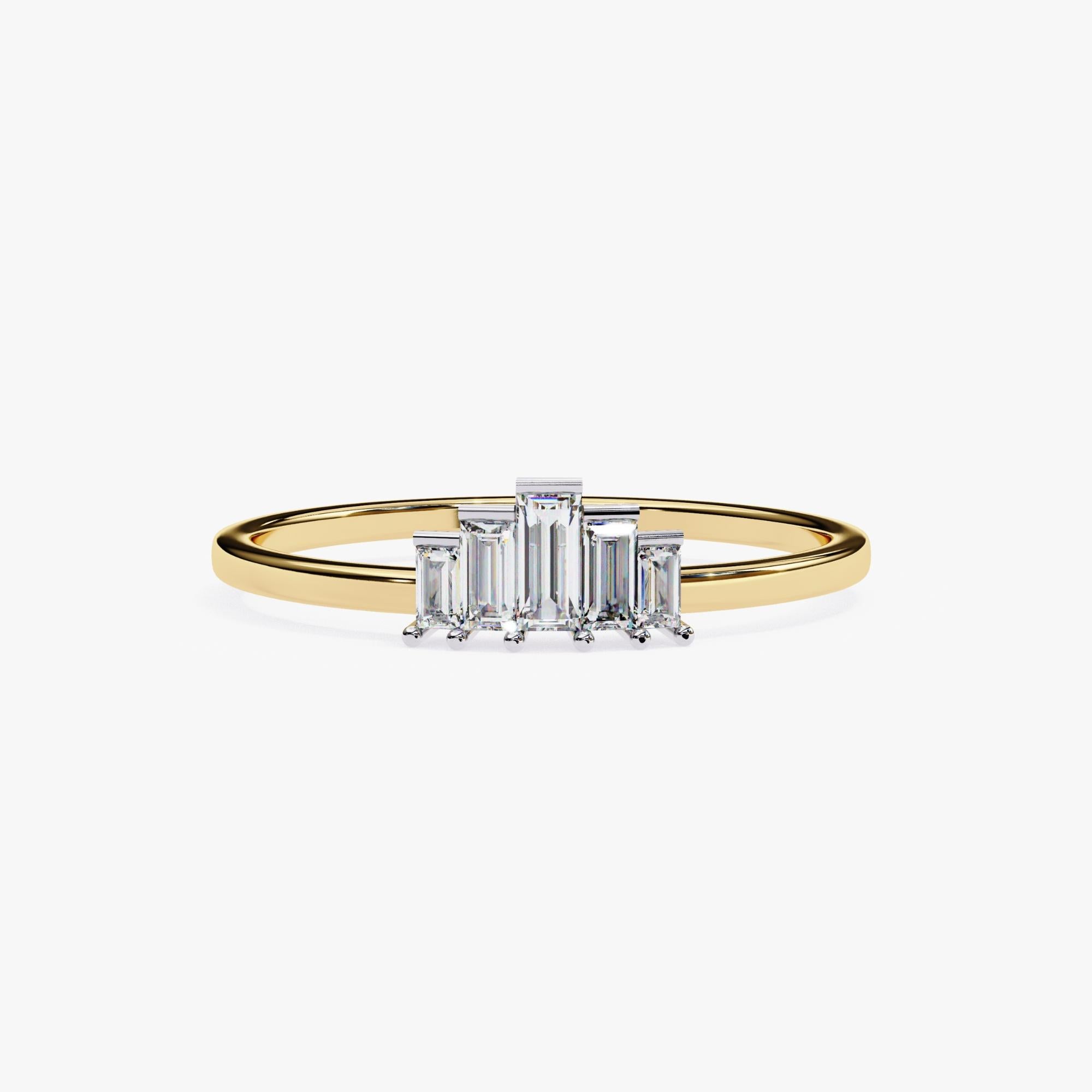 Baguette Cut 1/5 Ctw, Baguette Diamond Ring, 14K Solid Gold, 5 Stone Ring, Tiara Ring, SI GH For Sale