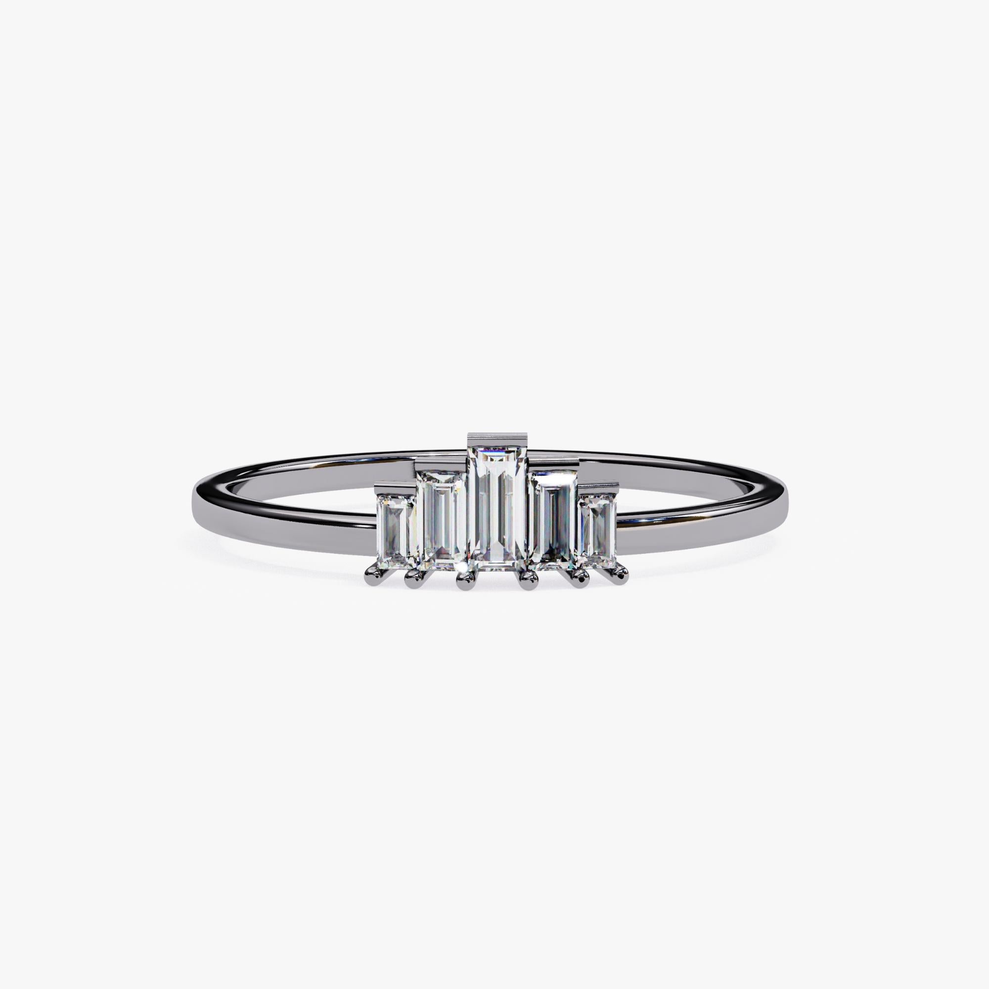 1/5 Ctw, anello con diamante baguette, oro massiccio 14K, anello con 5 pietre, anello a tiara, SI GH in vendita 4