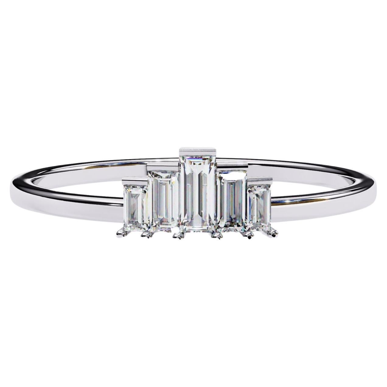 1/5 Ctw, Baguette Diamond Ring, 14K Solid Gold, 5 Stone Ring, Tiara Ring, SI GH