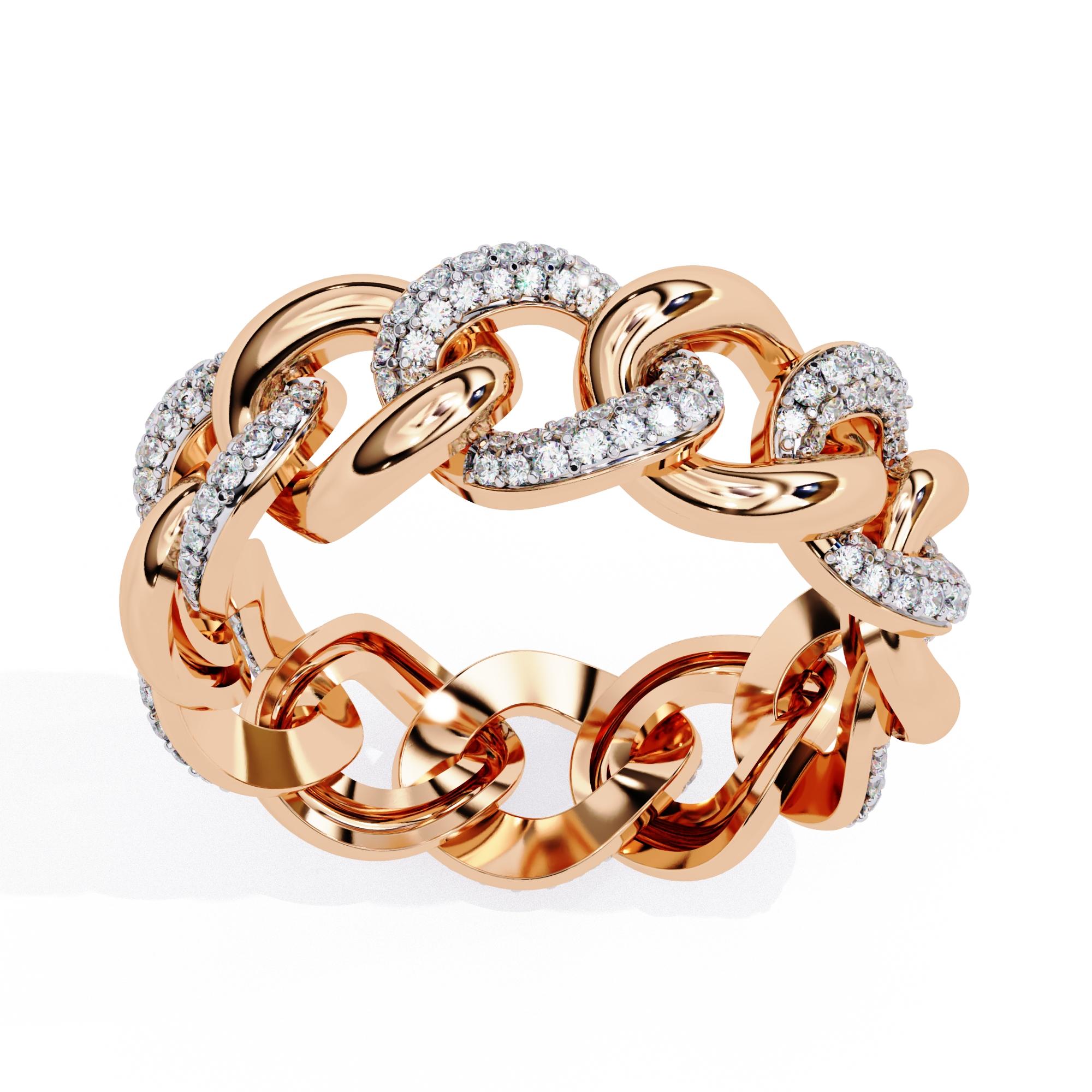 1/5 Ctw Cuban Link Diamond Ring, Full Eternity Band, 14K Solid Gold, SI GH For Sale 4