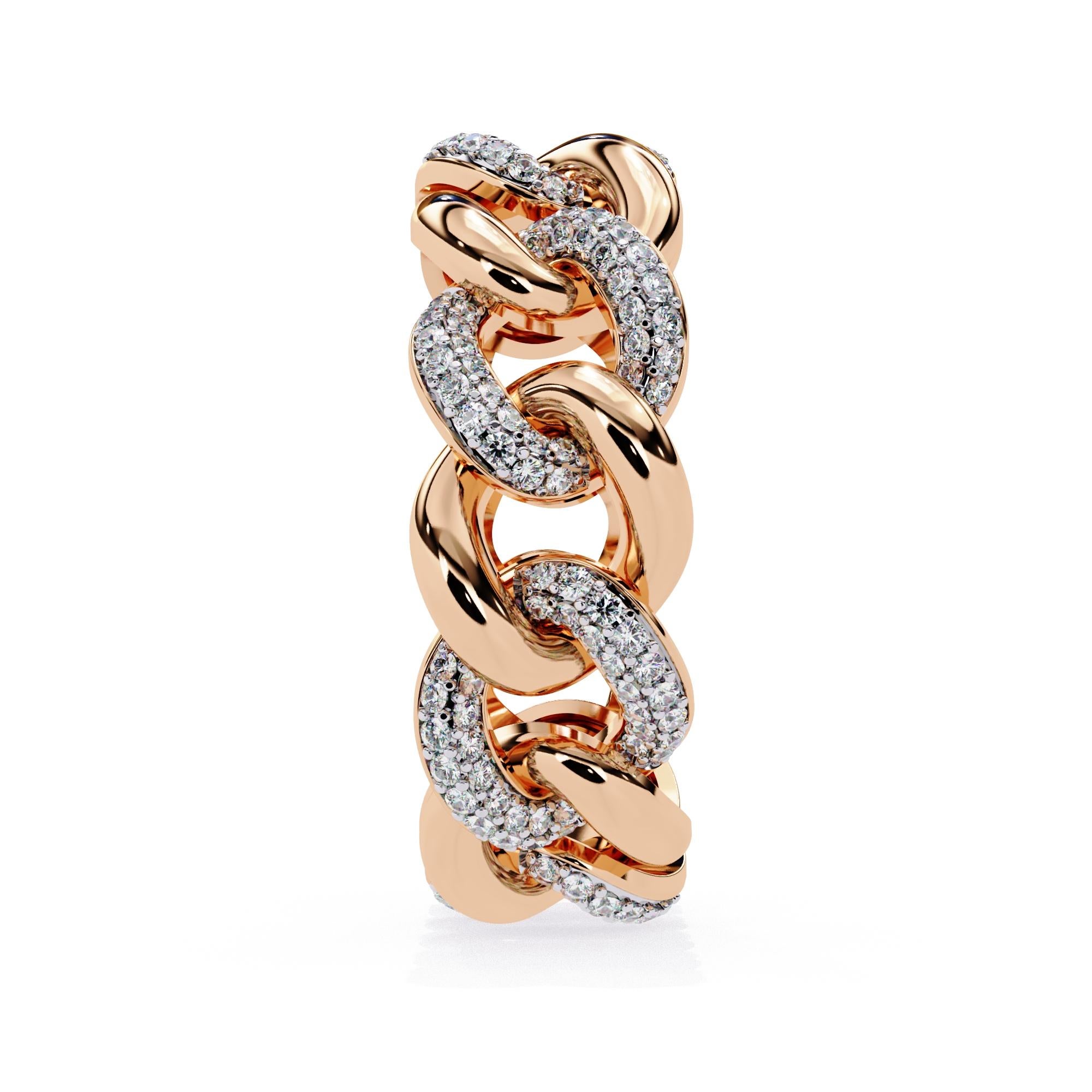 1/5 Ctw Cuban Link Diamond Ring, Full Eternity Band, 14K Solid Gold, SI GH For Sale 5