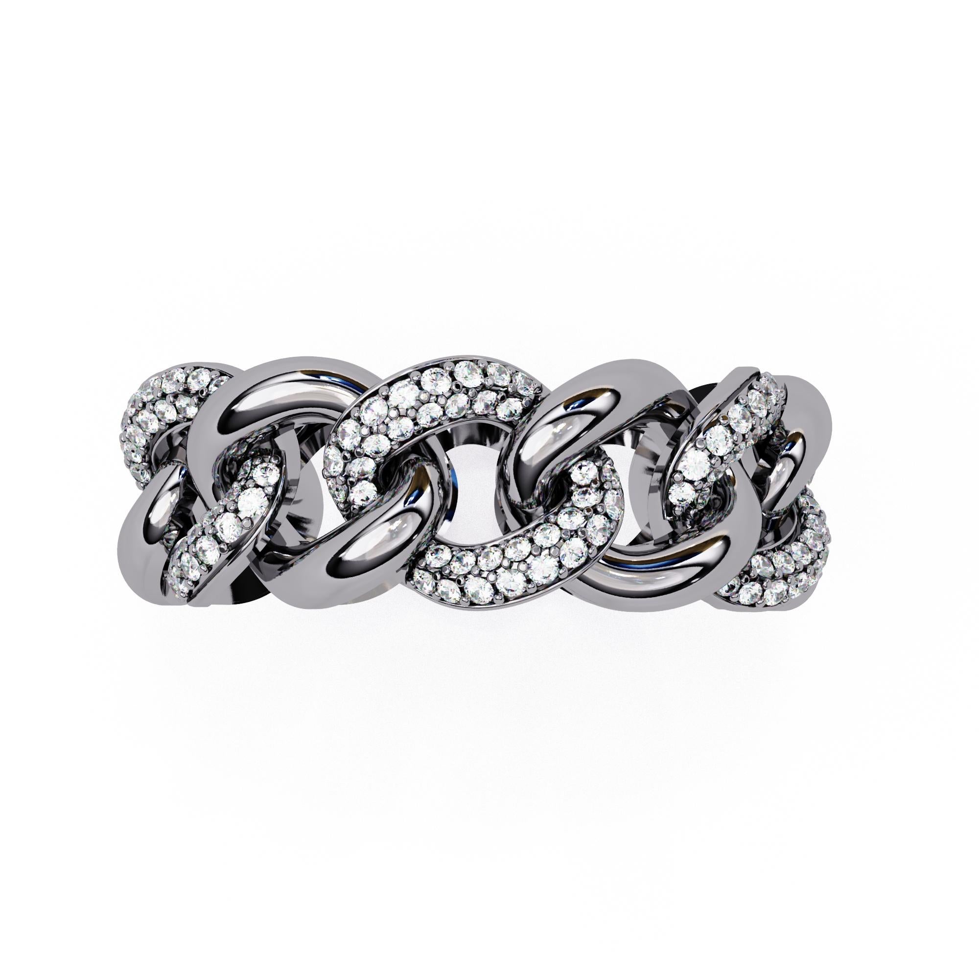 1/5 Ctw Cuban Link Diamond Ring, Full Eternity Band, 14K Solid Gold, SI GH For Sale 7