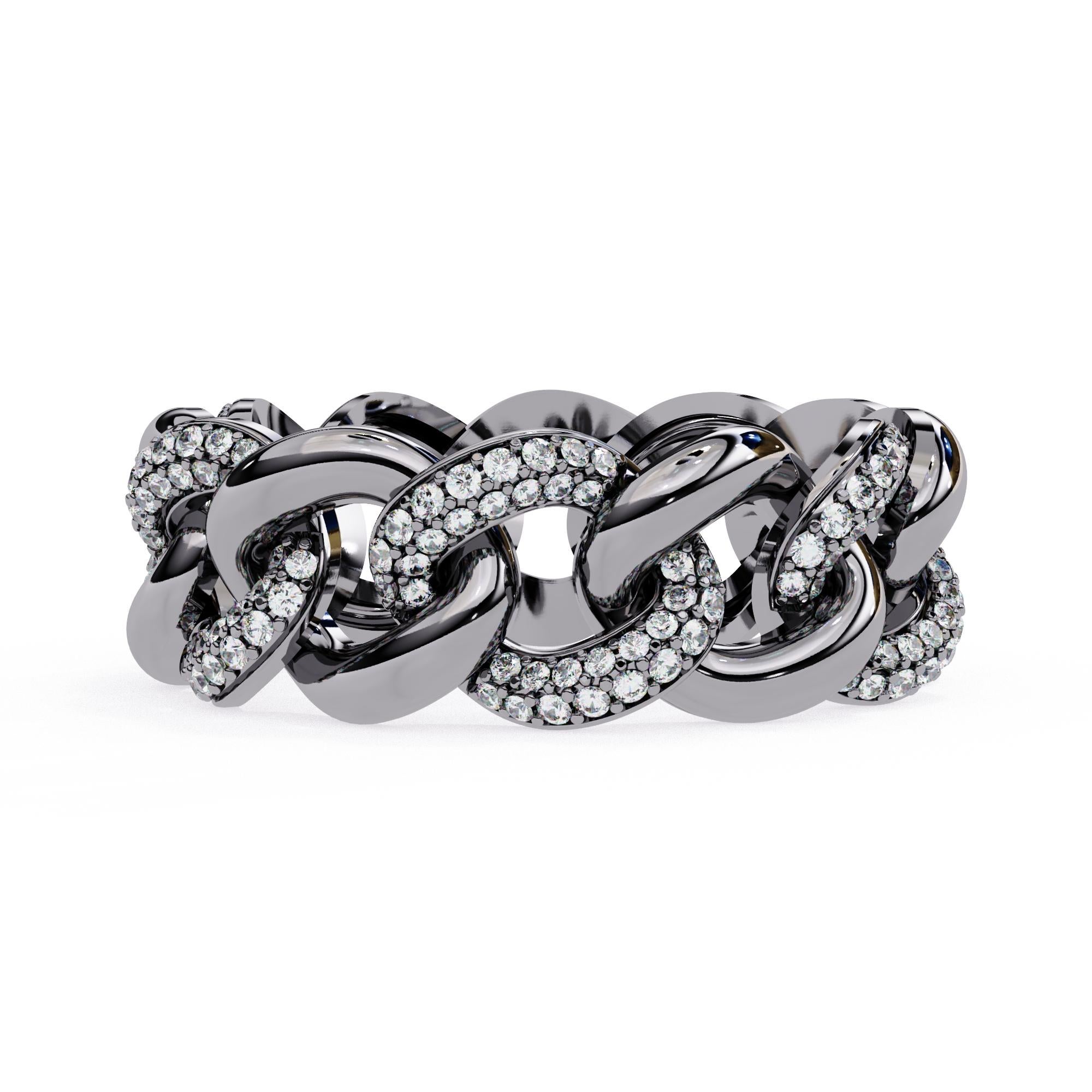 1/5 Ctw Cuban Link Diamond Ring, Full Eternity Band, 14K Solid Gold, SI GH For Sale 8