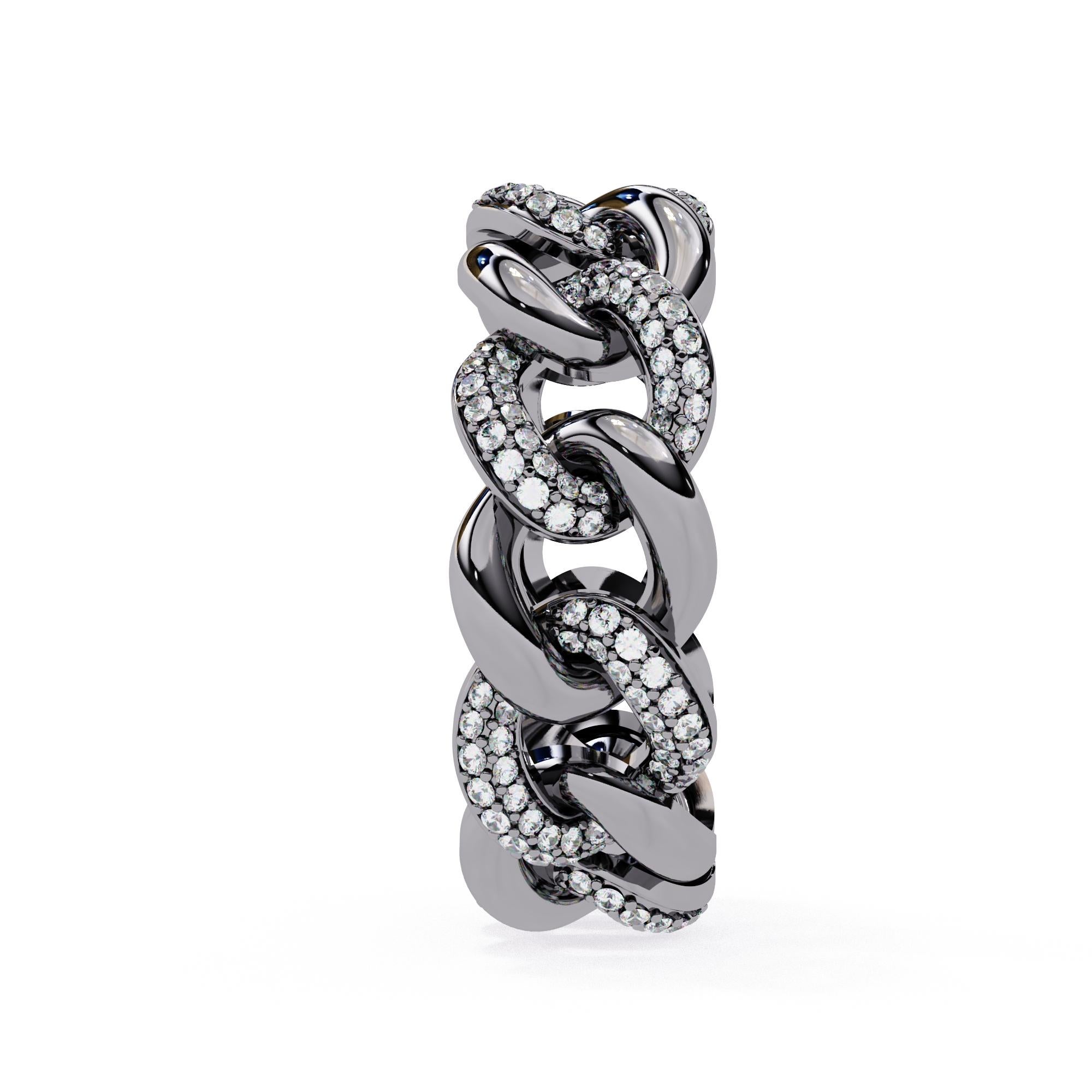 1/5 Ctw Cuban Link Diamond Ring, Full Eternity Band, 14K Solid Gold, SI GH For Sale 9